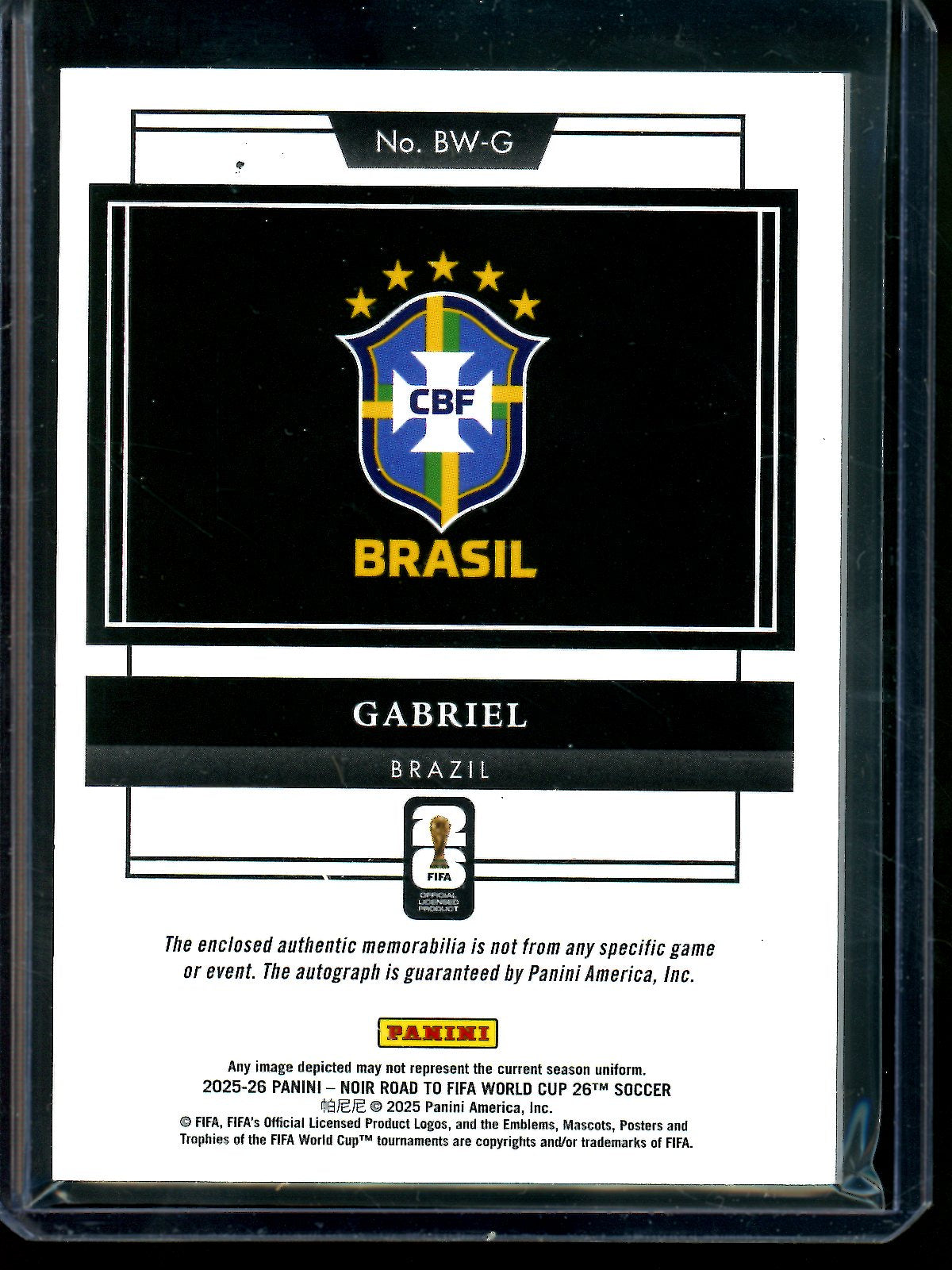 2025 Panini Noir Gabriel Road to Fifa World Cup Patch Autograph /25 Brazil