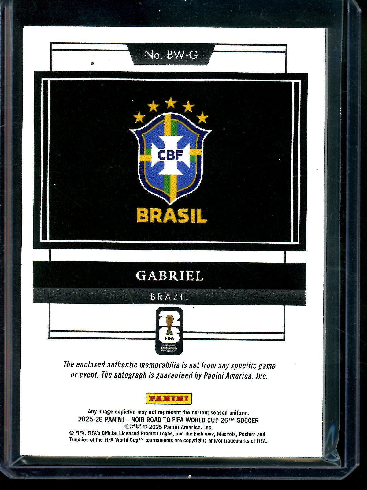 2025 Panini Noir Gabriel Road to Fifa World Cup Patch Autograph /25 Brazil - Trading Card Market