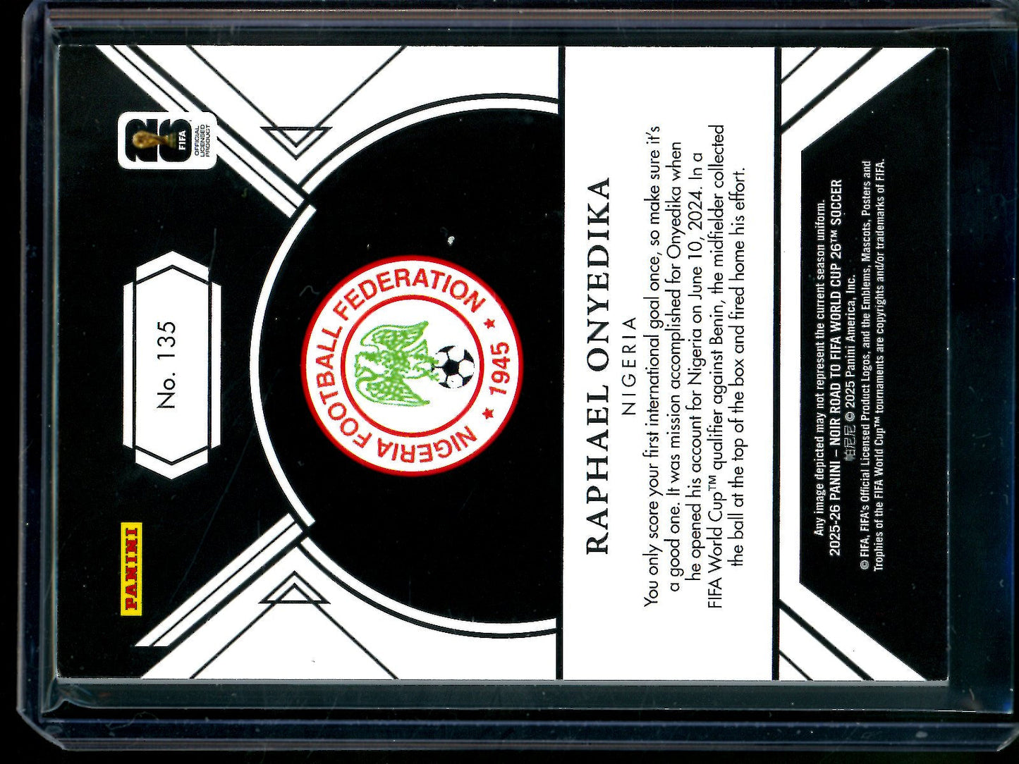 2025 Panini Noir Raphael Onyedika Rookie Road to Fifa World Cup /49 Nigeria