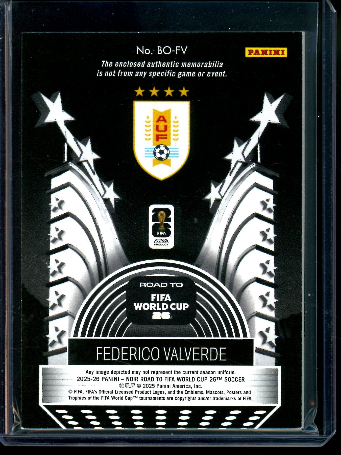 2025 Panini Noir Federico Valverde Box Office Materials Relic /70 #BO-FV Uruguay