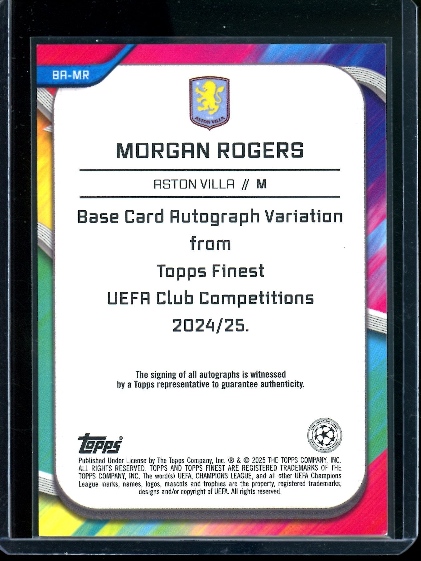 2025 Topps Finest Morgan Rogers Gold Refractor Autograph /50 #BA-MR Aston Villa