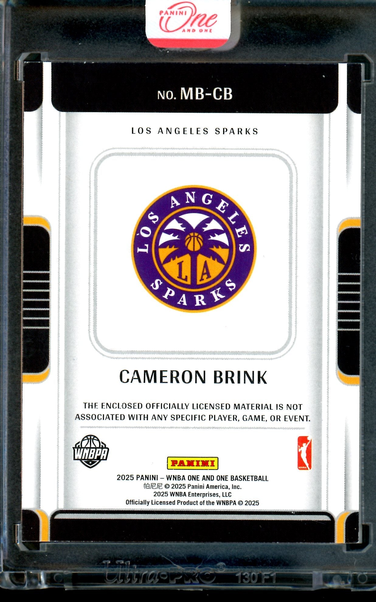 2025 Panini One and One Cameron Brink Jersey Relic /49 Sealed Sparks