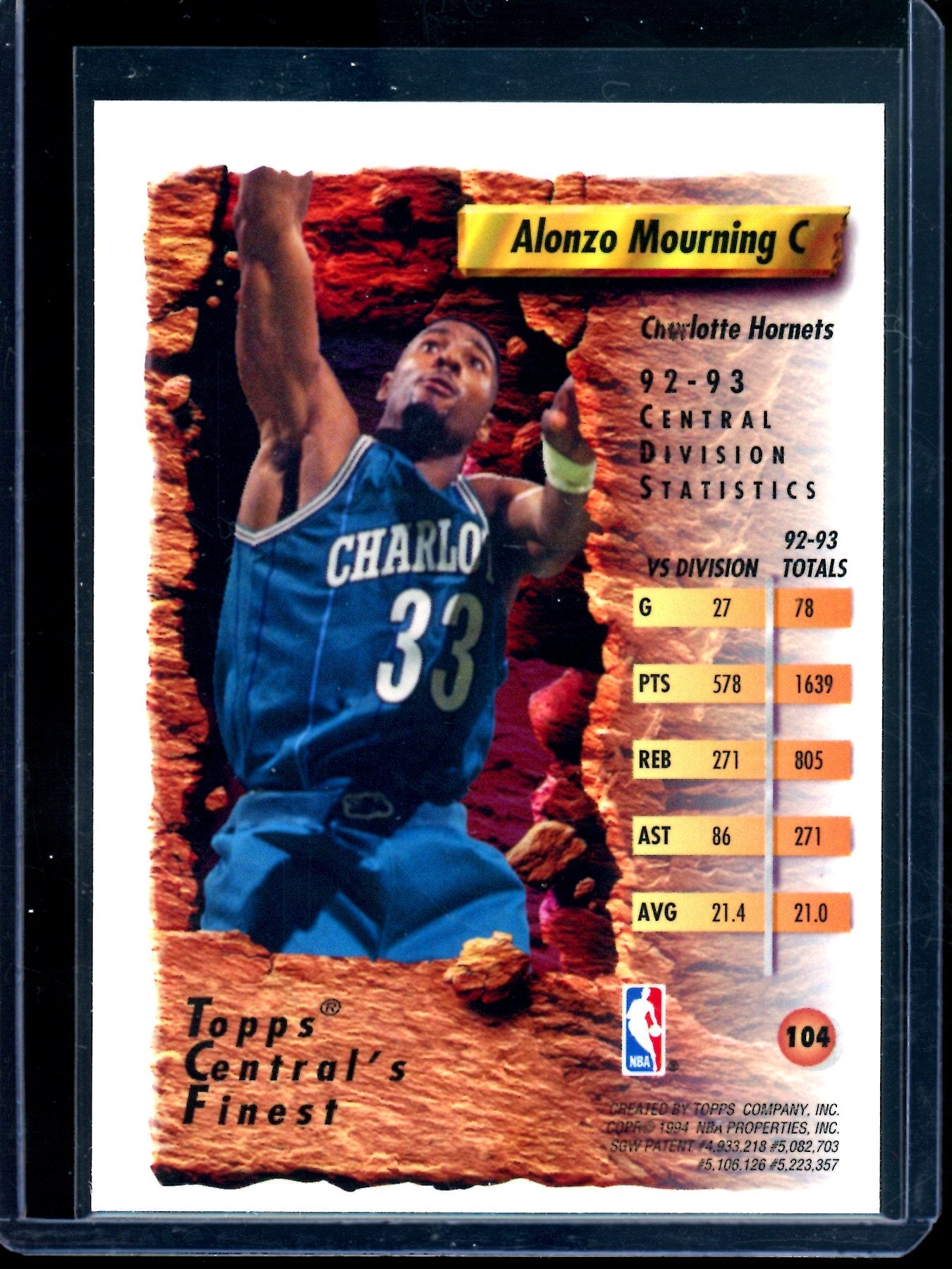1994 Topps Finest Alonzo Mourning Refractor #104 Hornets