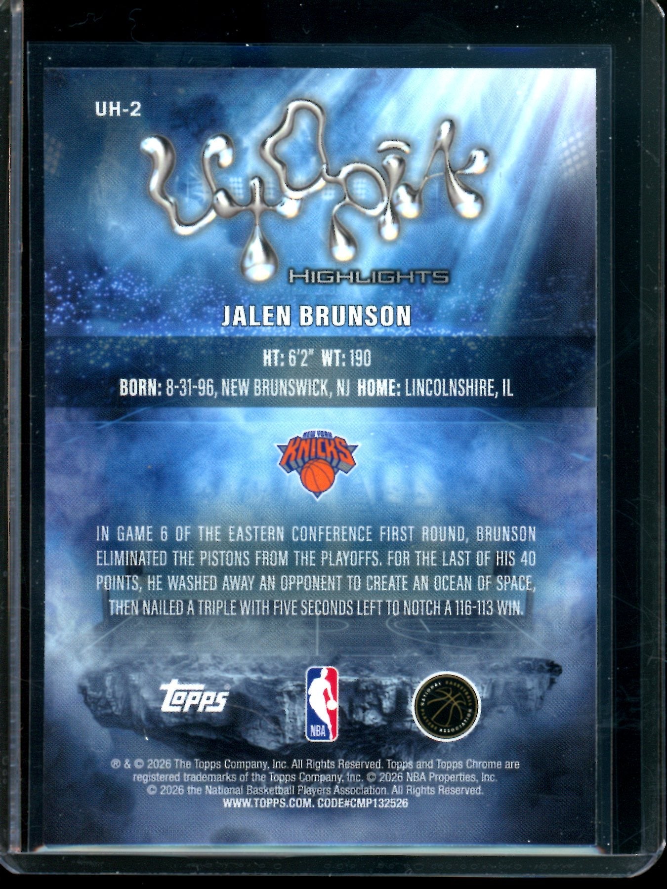 2026 Topps Cactus Jack Jalen Brunson Utopia Blue Refractor /150 Knicks