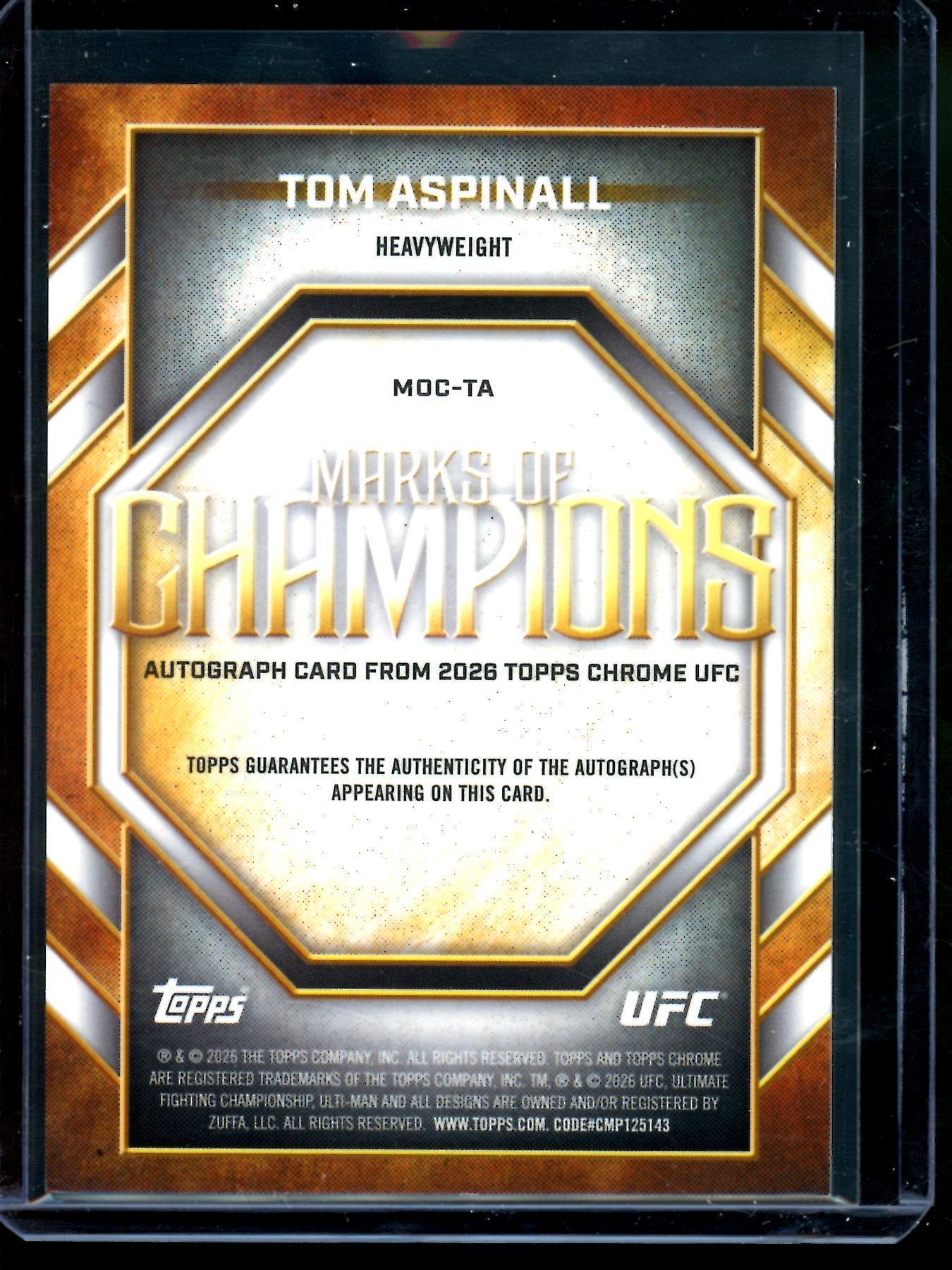 2026 Topps Chrome Tom Aspinall Marks of Champions Autograph Orange /25