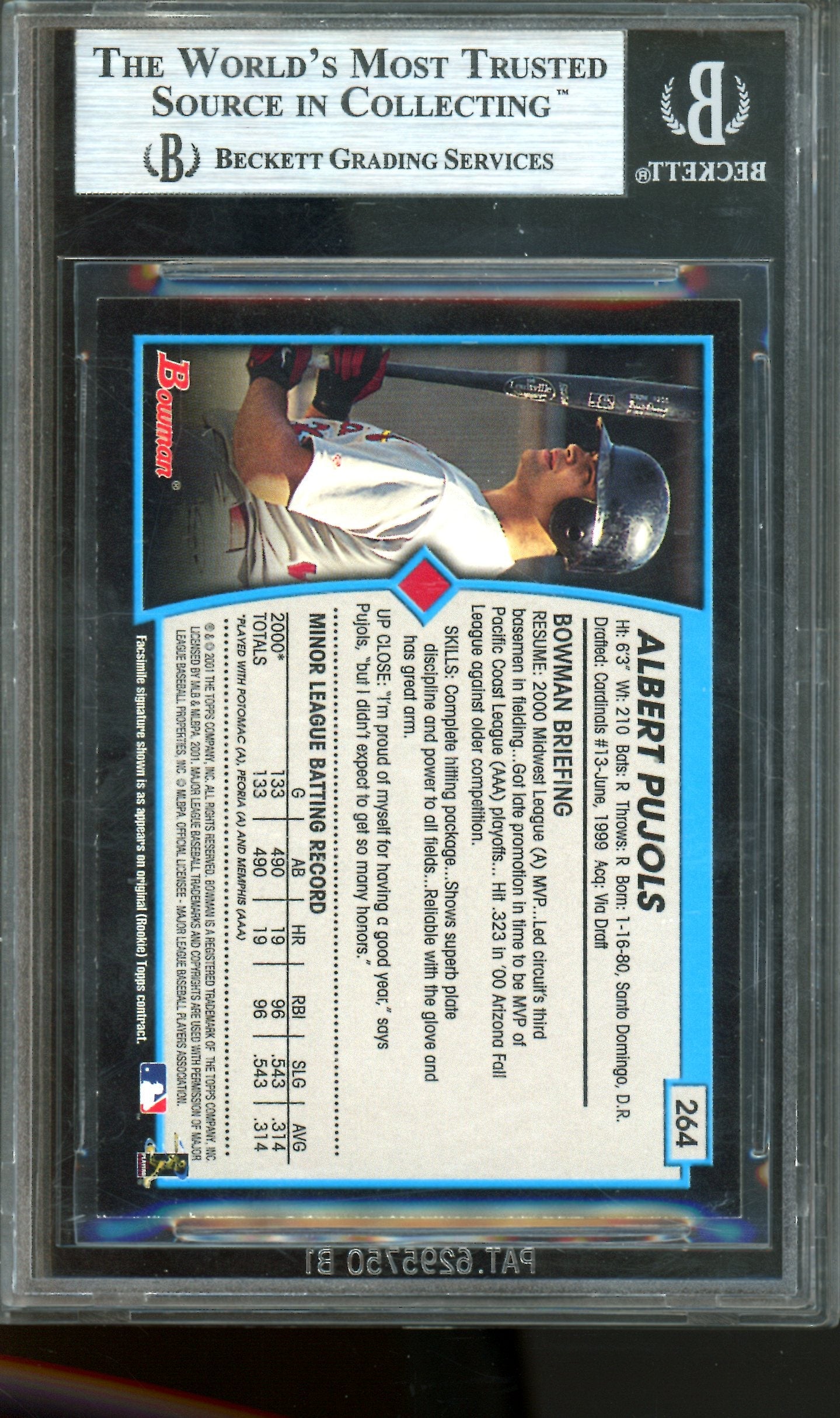 2001 Bowman Albert Pujols Rookie Card BGS 8.5 Cardinals