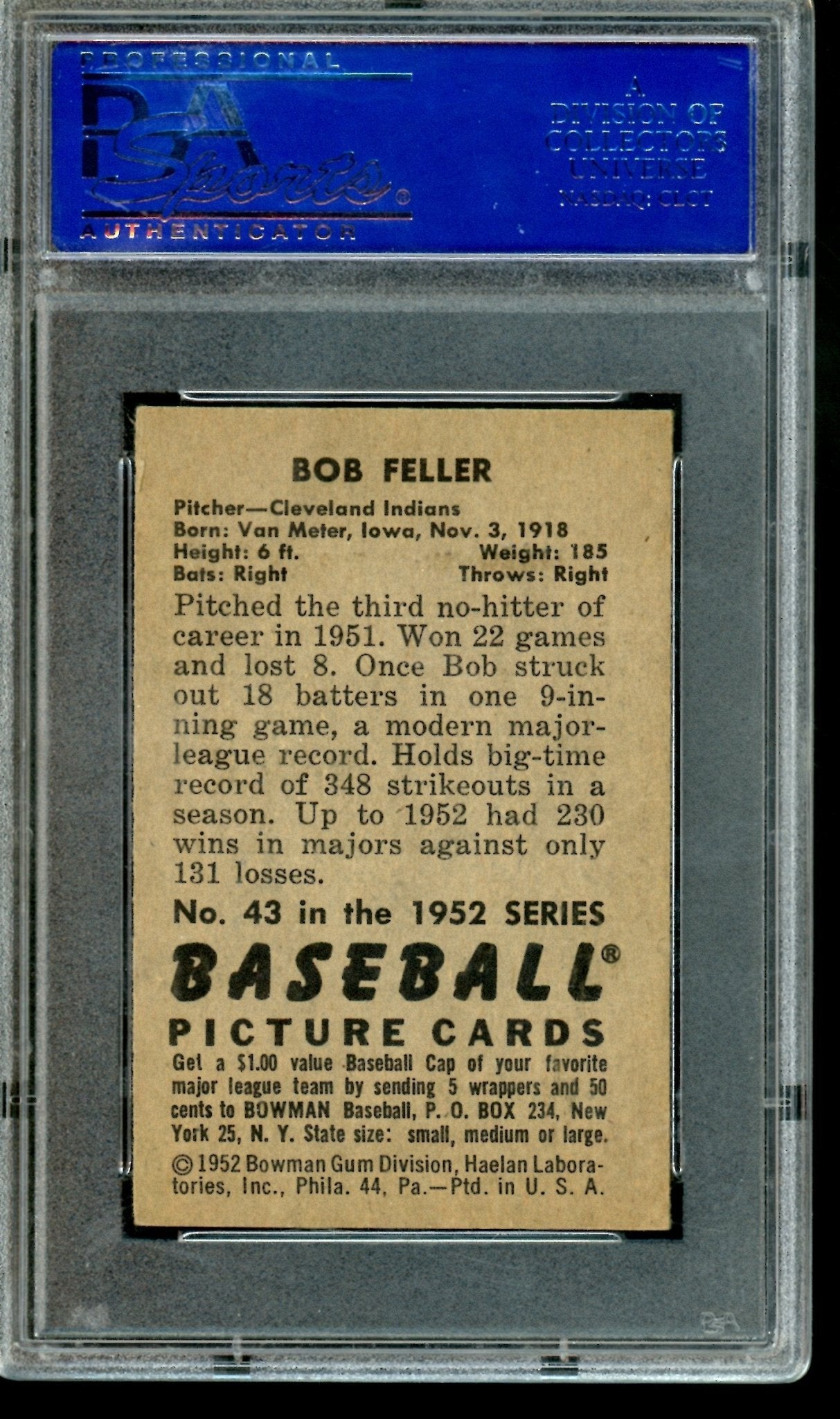 1952 Bowman Bob Feller PSA VG-EX 4 Indians - Trading Card Market