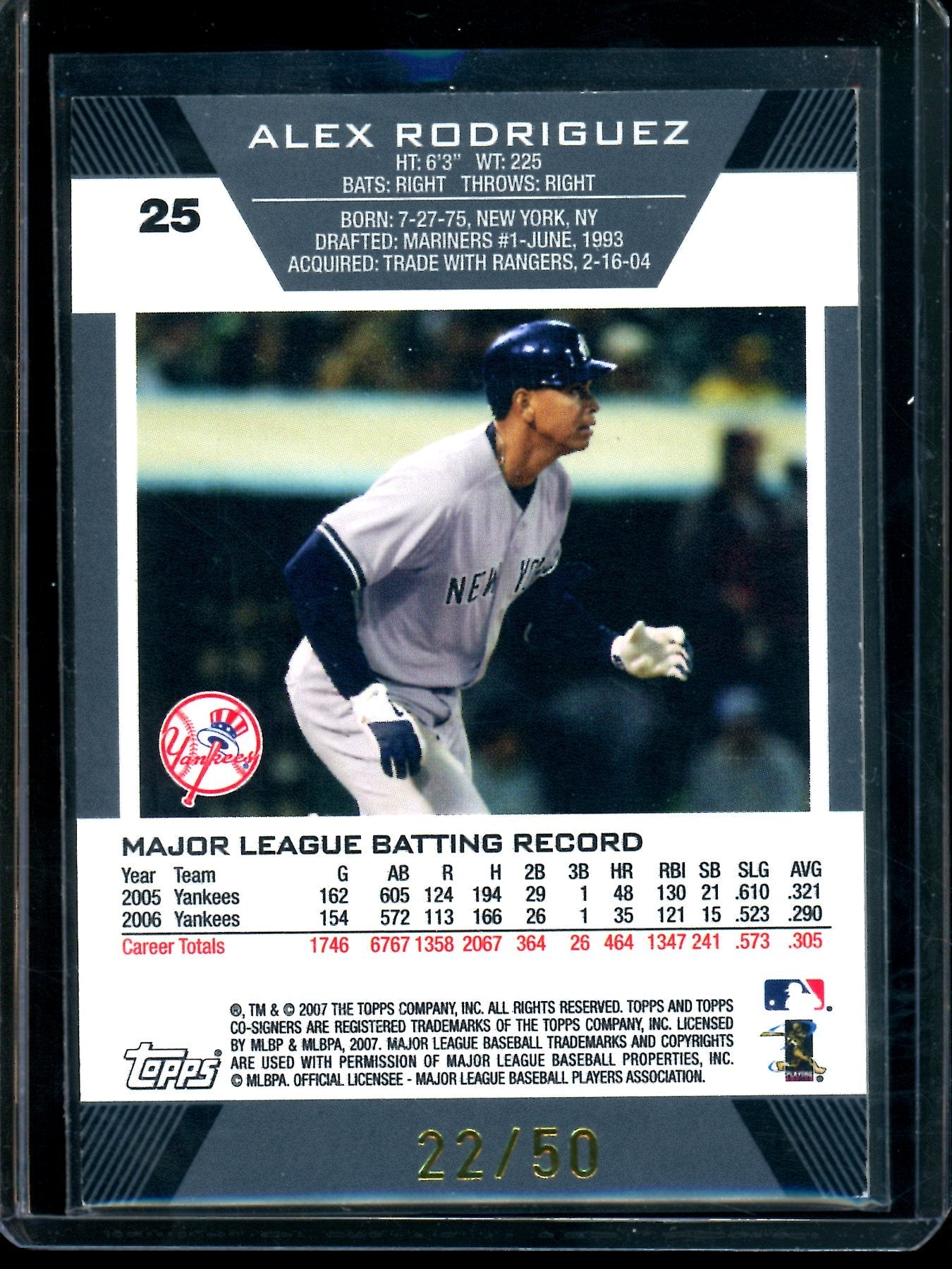 2007 Topps Co-Signatures Jeter / Rodriguez Gold Refractor /50 Yankees