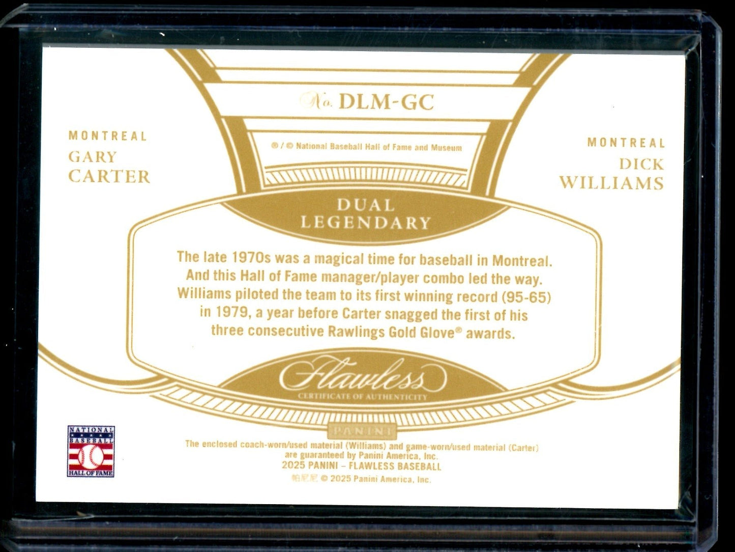 2025 Panini Flawless Gary Carter / Dick Williams Dual Legendary Relics /15 Expos - Trading Card Market