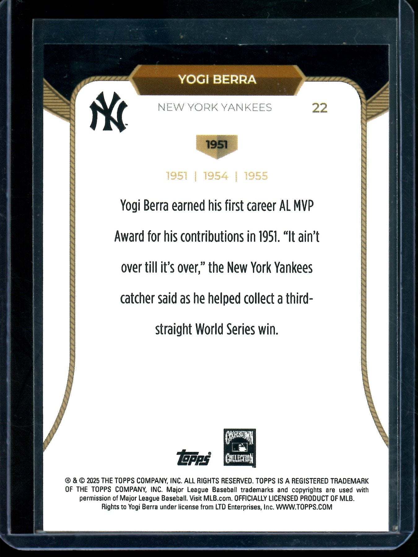 2025 Topps 3x MVP Yogi Berra Gold Sparkle /50 Yankees