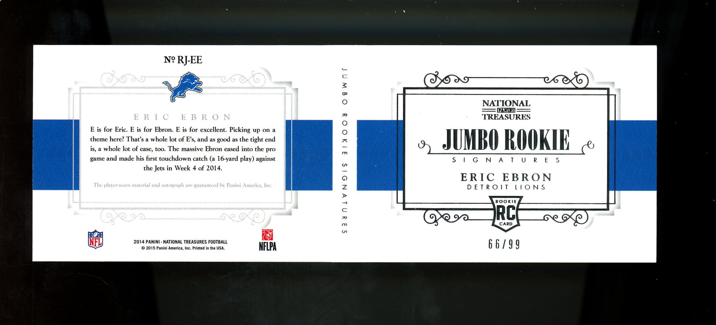 2014 Panini National Treasures Eric Ebron Jumbo Rookie Signatures Booklet /99 Lions