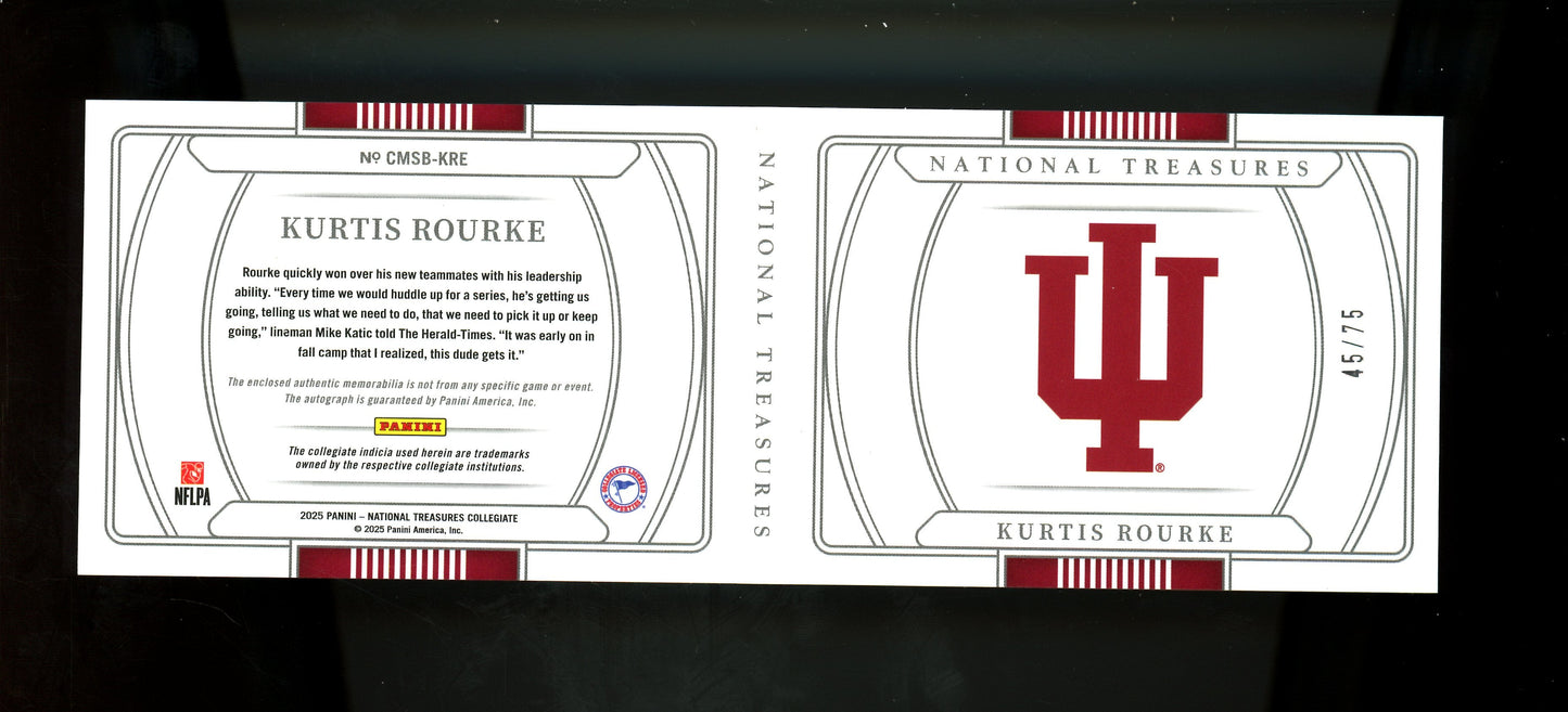 2025 Panini National Treasures Kurtis Rourke Patch Autograph Booklet /75 Hoosiers