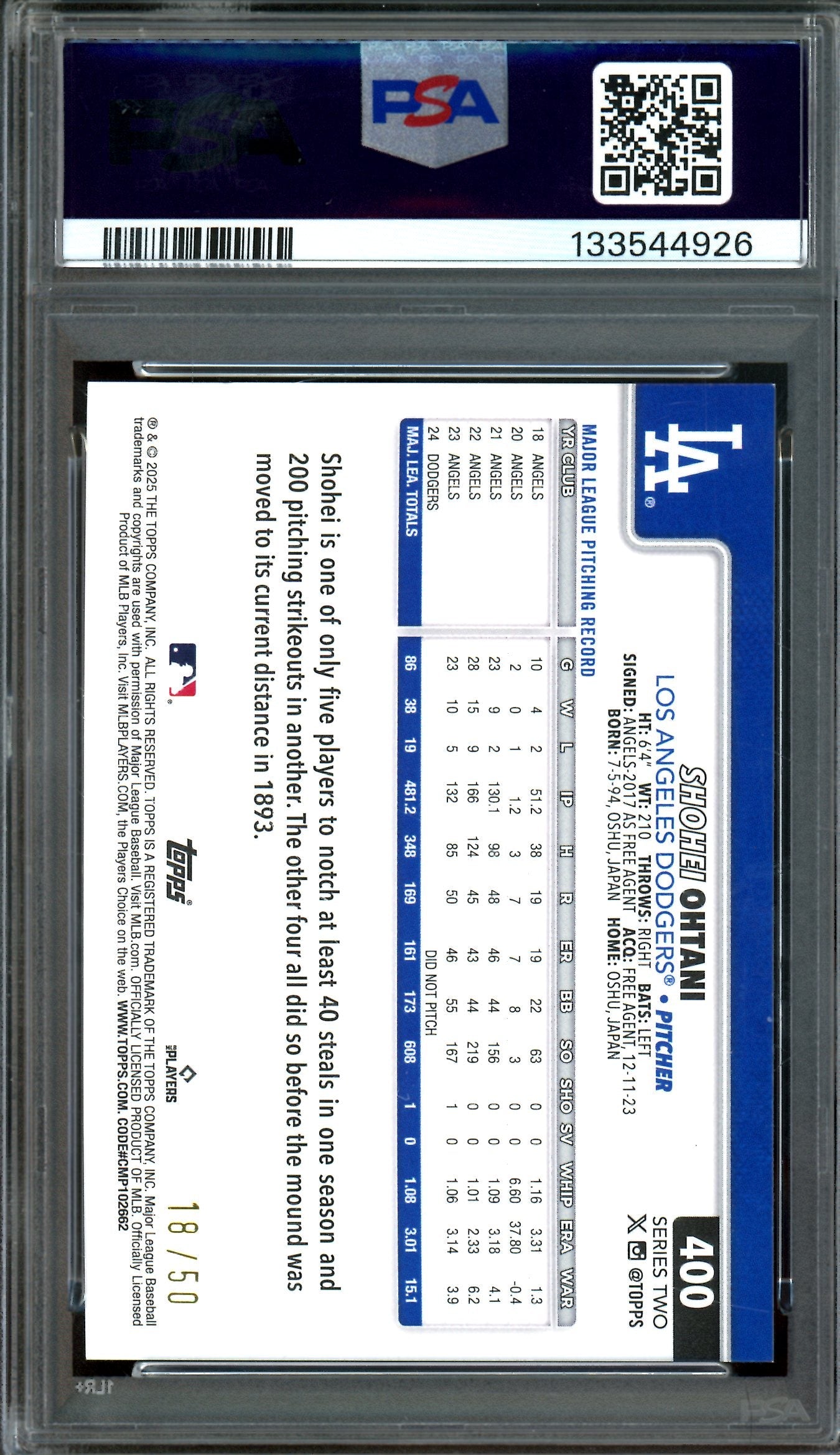 2025 Topps Series Two Shohei Ohtani Gold Diamante /50 PSA 9 Dodgers