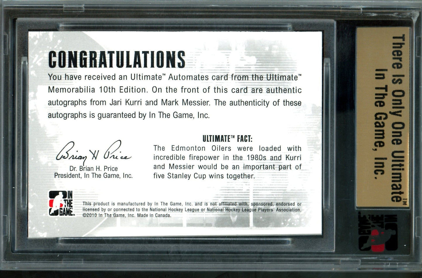 2010 In The Game Ultimate Jari Kurri / Mark Messier AutoMates /19 Oilers - Trading Card Market