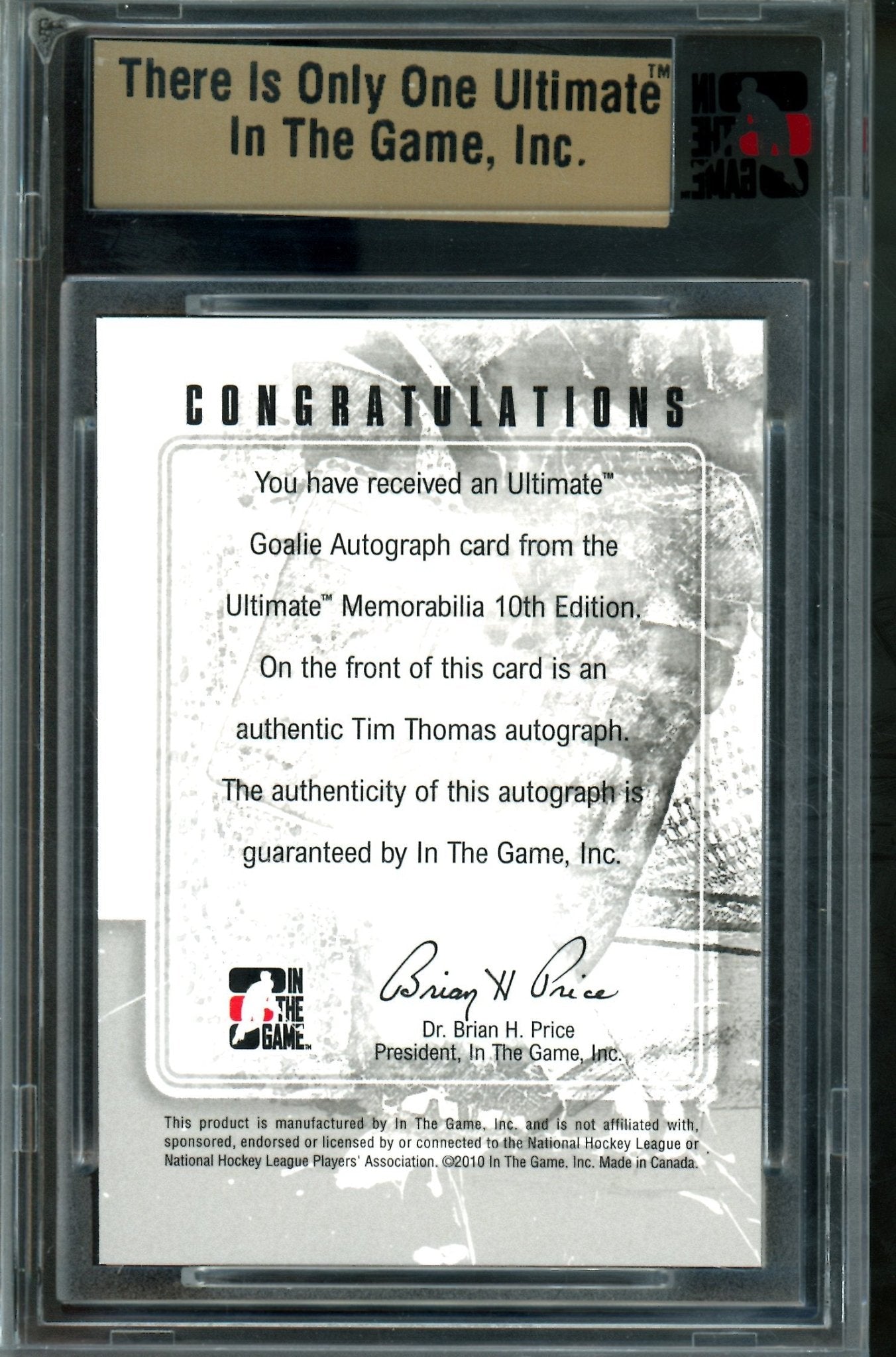 2010 In The Game Ultimate Tim Thomas Goalie Autograph /24 Bruins - Trading Card Market