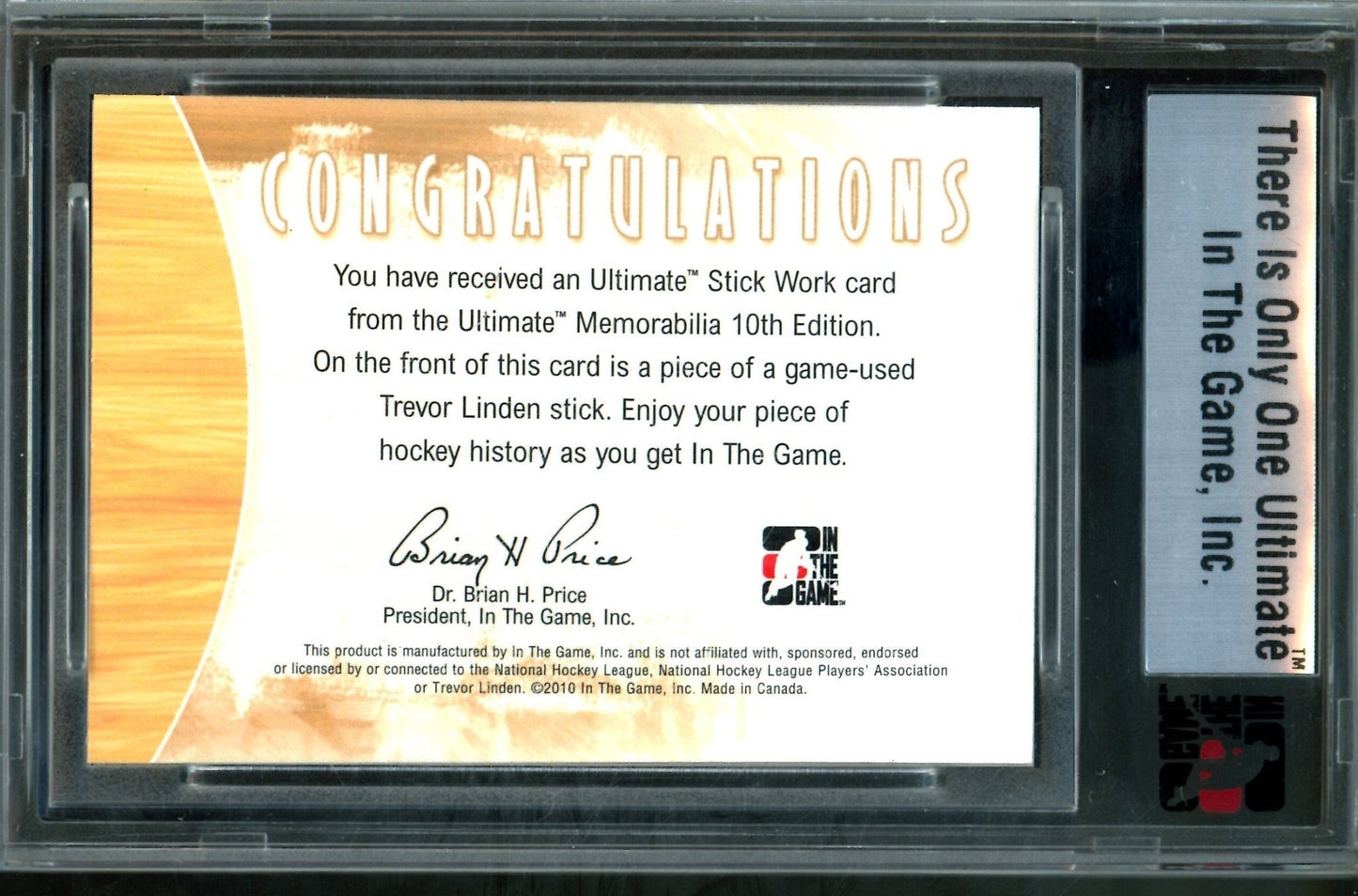2010 In The Game Ultimate Trevor Linden Stick Work Relic /24 Canucks - Trading Card Market