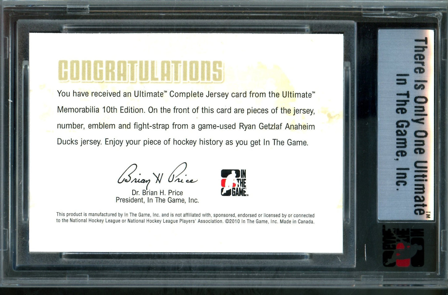 2010 In The Game Ultimate Ryan Getzlaf Complete Jersey /9 Ducks - Trading Card Market