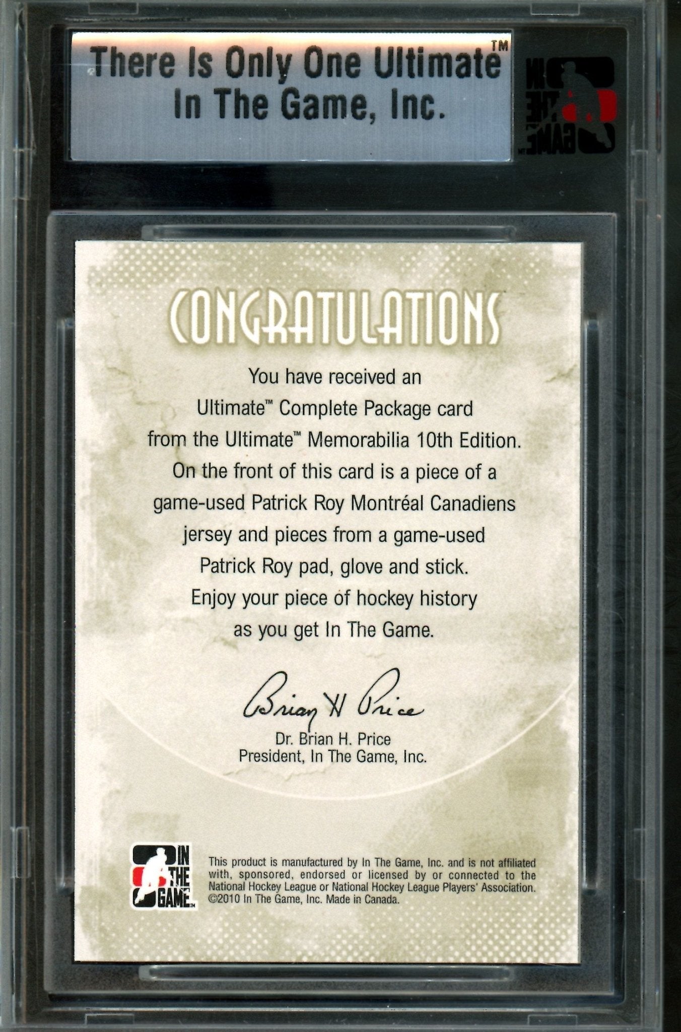 2010 In The Game Ultimate Patrick Roy Camplete Package Silver Memorabilia /9 Canadiens - Trading Card Market