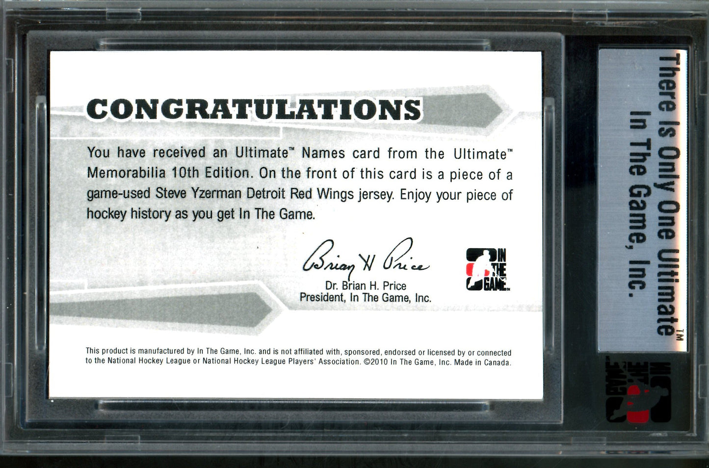 2010 In The Game Ultimate Steve Yzerman Names Gold Memorabilia 1/1 Redwings