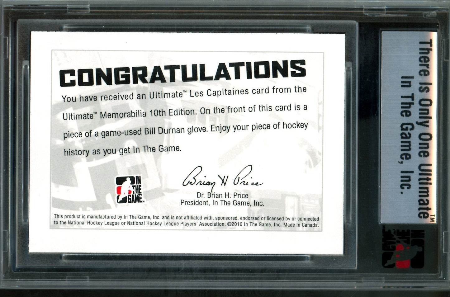 2010 In The Game Ultimate Bill Durnan Les Capitaines Silver Memorabilia /9 Canadiens - Trading Card Market
