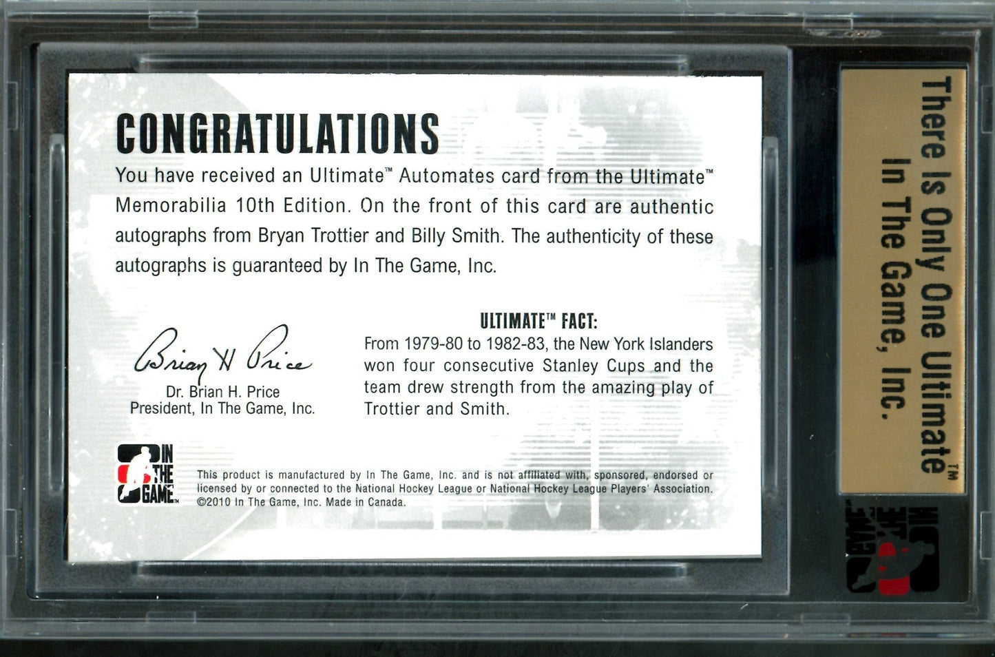 2010 In The Game Ultimate Bryan Trottier / Billy Smith Automates Silver Autographs /19 Islanders - Trading Card Market