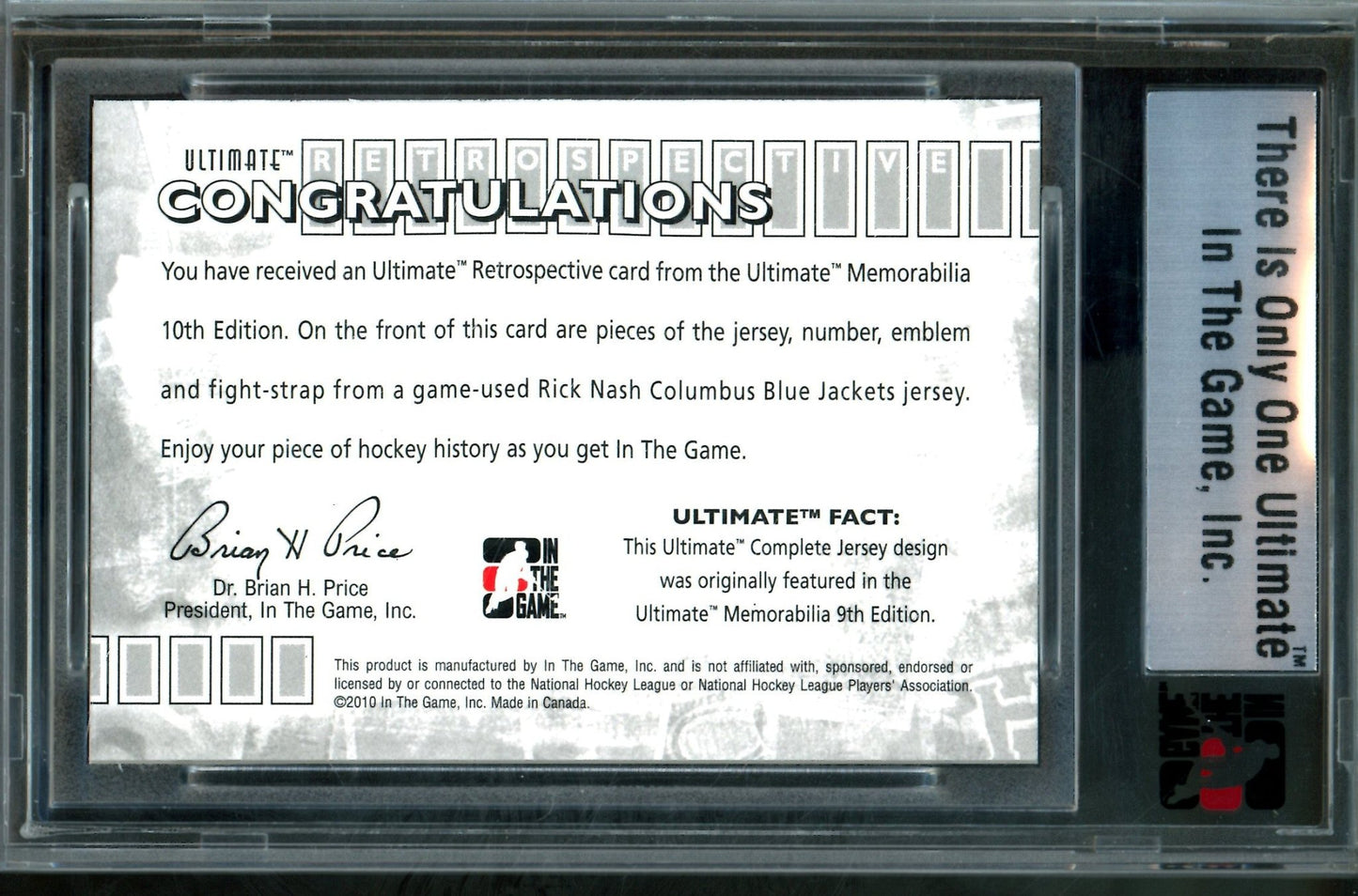 2010 In The Game Ultimate Rick Nash Complete Jersey Quad Memorabilia /9 Blue Jackets - Trading Card Market