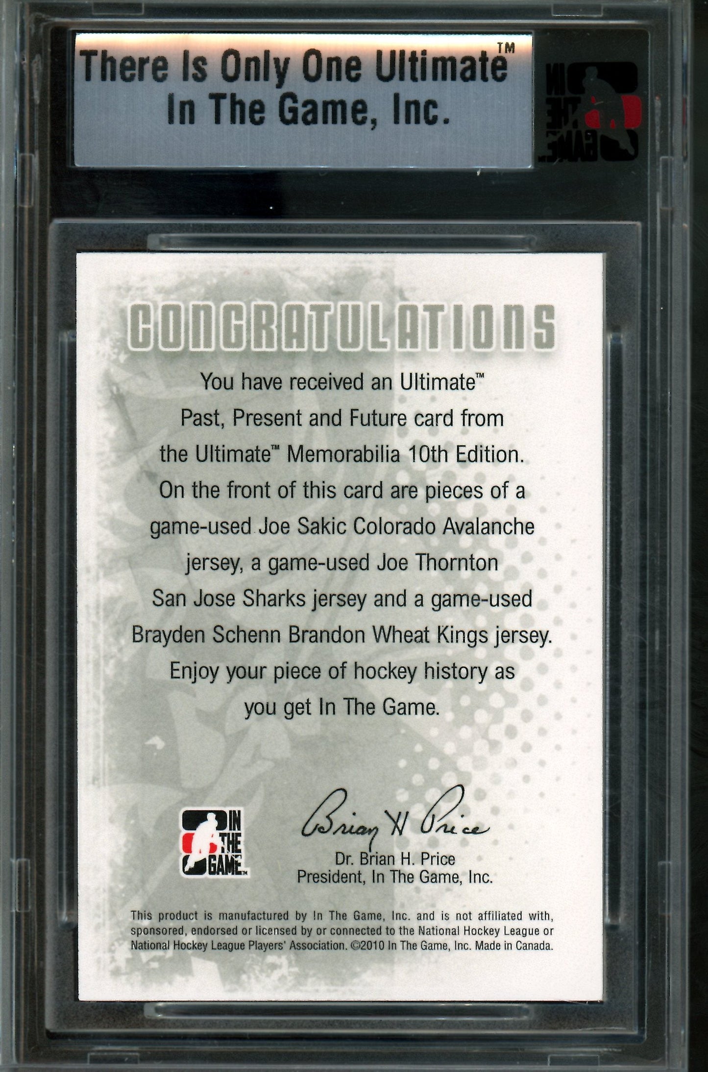 2010 In The Game Ultimate Sakic / Thornton / Schenn Past, Present, Future Silver Memorabilia /24