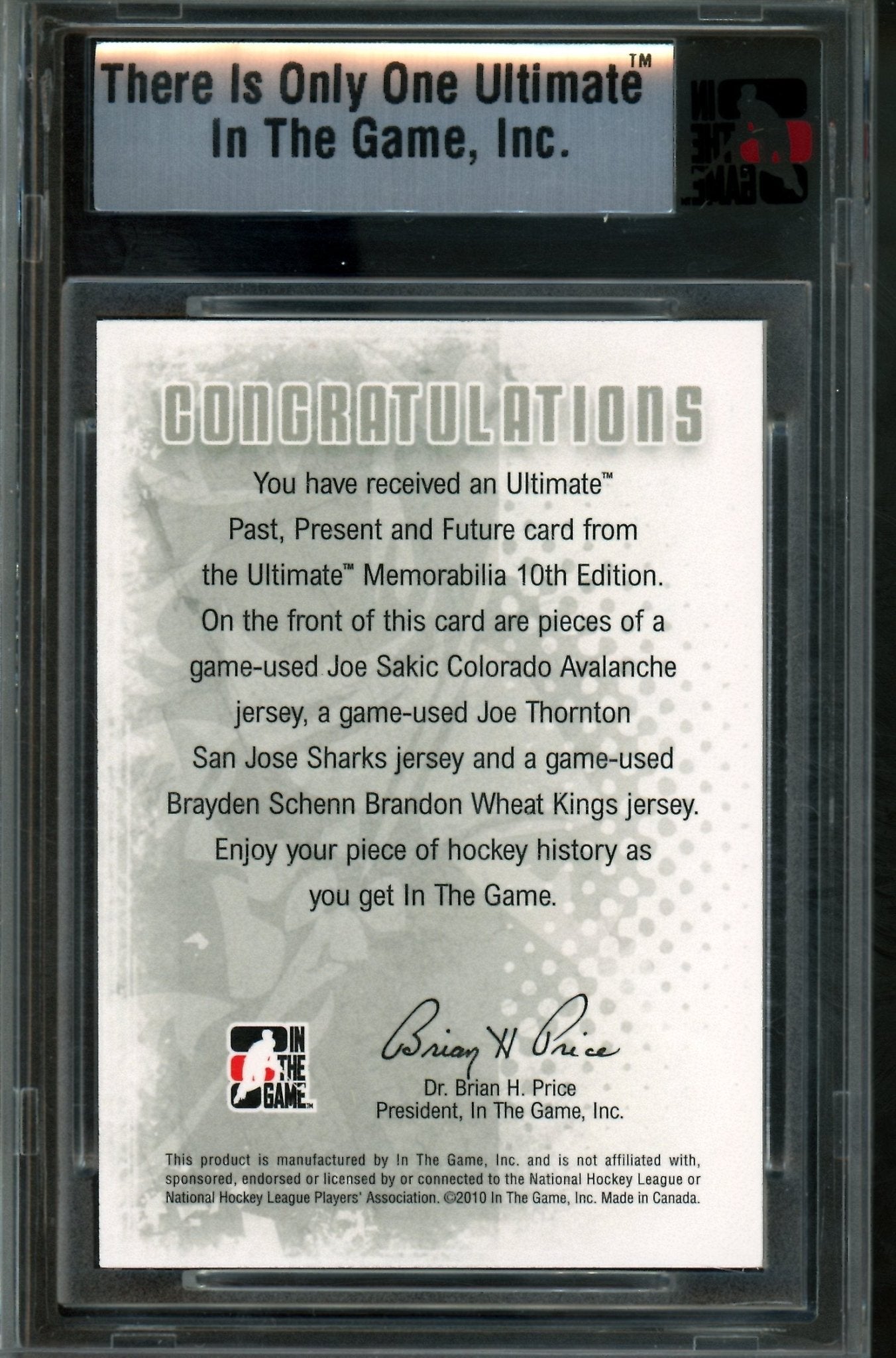 2010 In The Game Ultimate Sakic / Thornton / Schenn Past, Present, Future Silver Memorabilia /24 - Trading Card Market