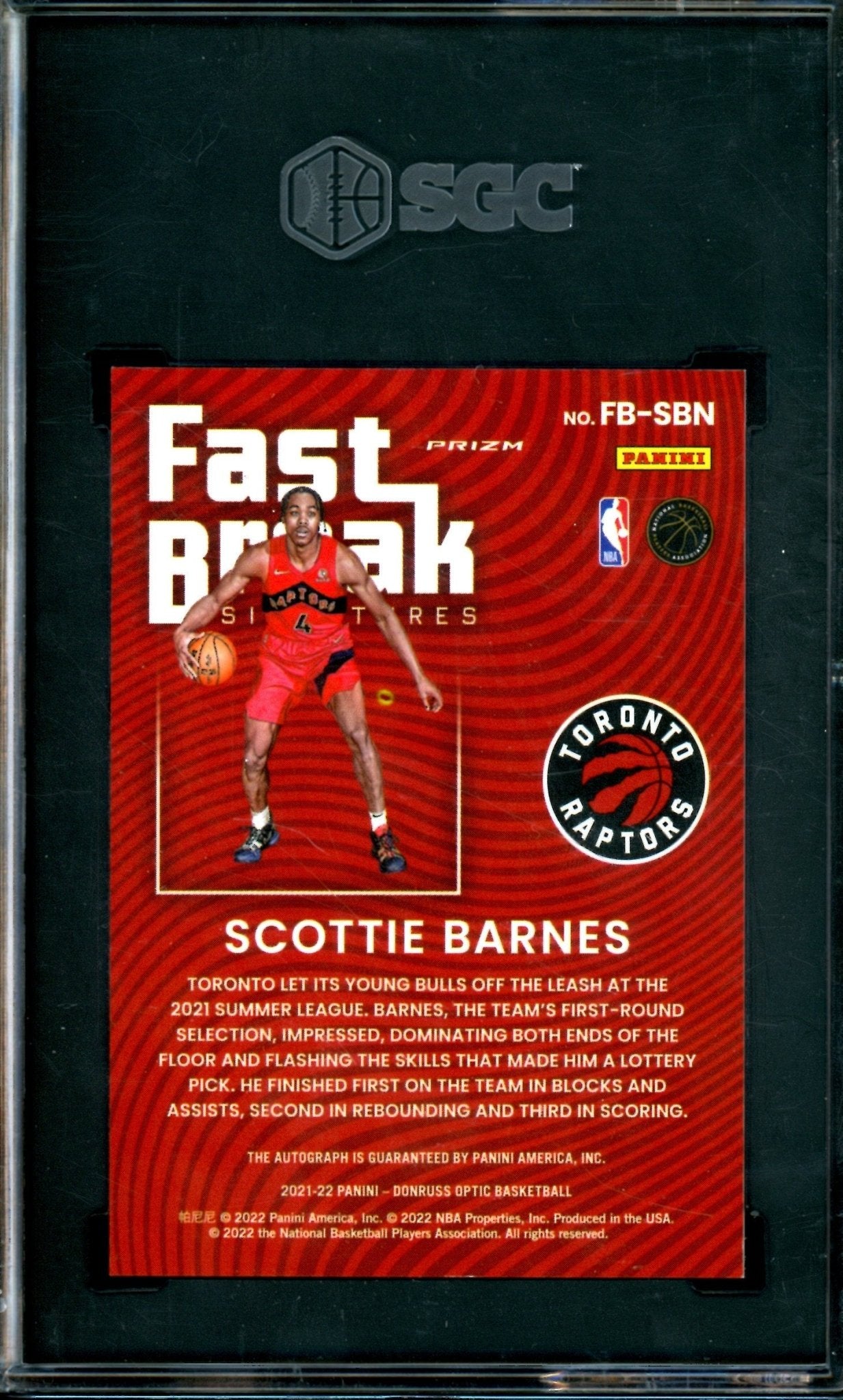 2022 Panini Optic Scottie Barnes Fast Break Signatures Rookie SGC 9.5/10 Raptors - Trading Card Market