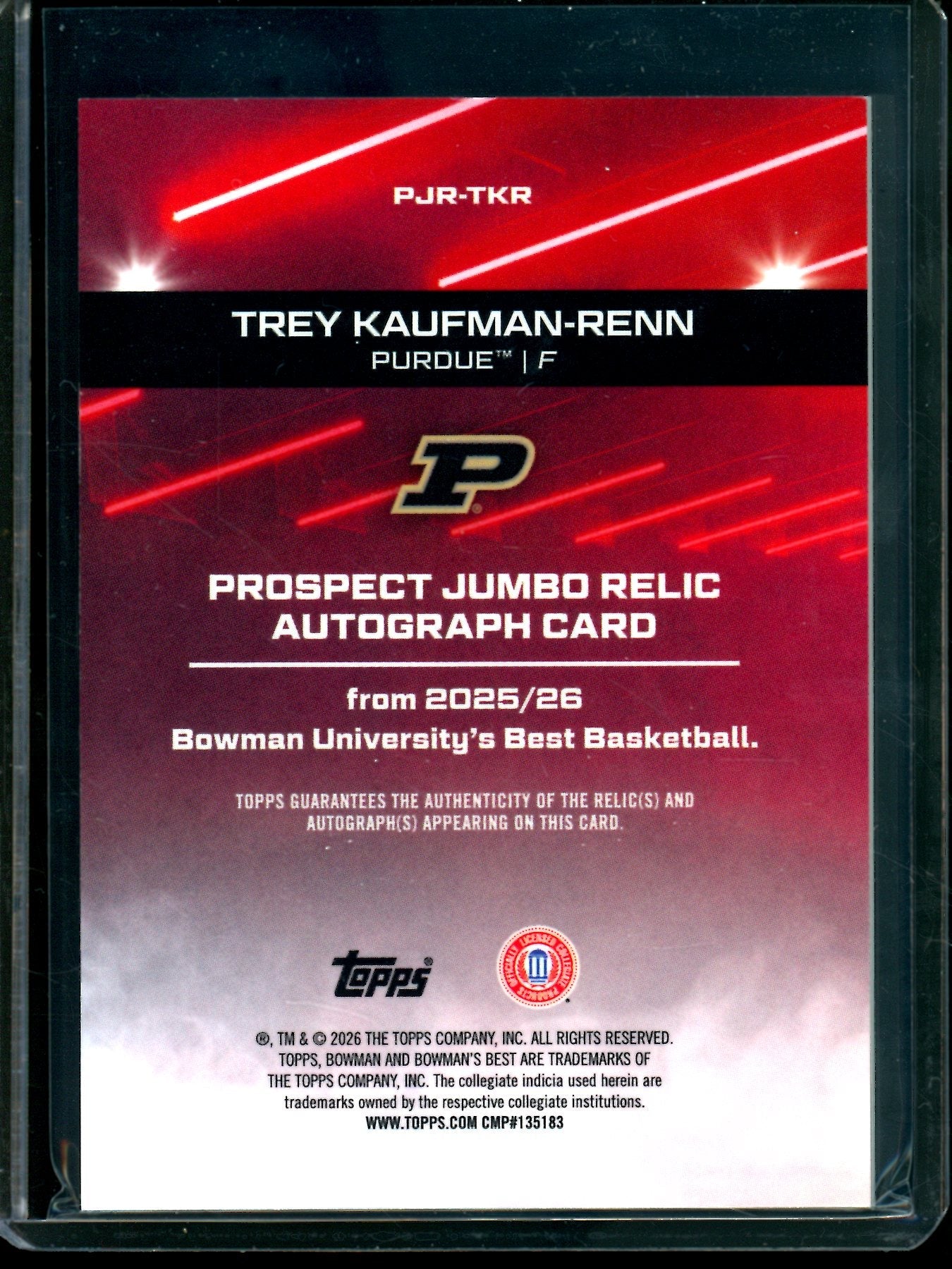 2026 Bowmans Best U Trey Kaufman-Renn Prospect Relic Autograph Gold /50 Purdue