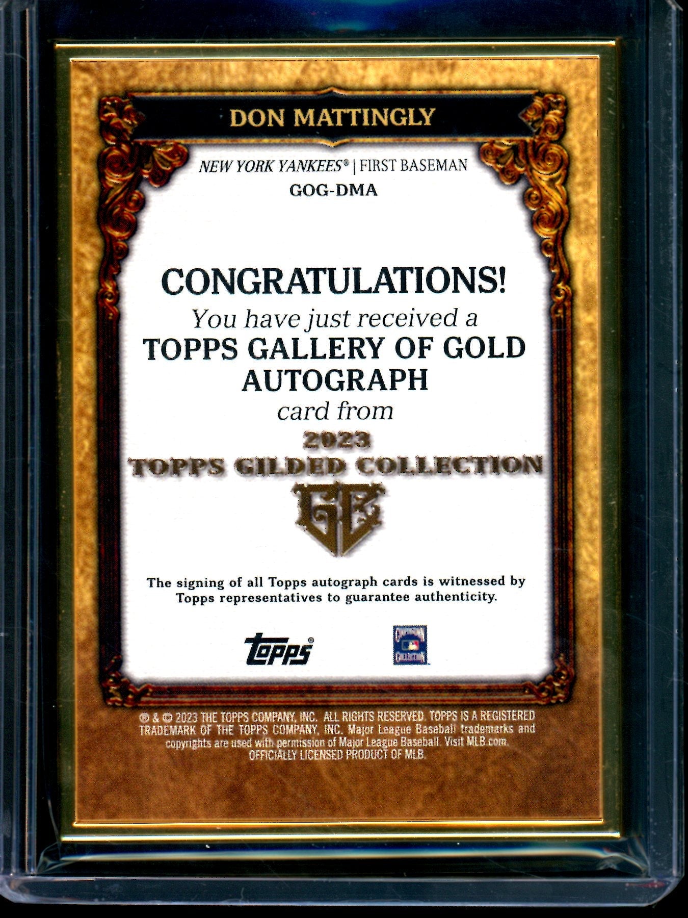 2023 Topps Gilded Collection Don Mattingly Gold Frame Autograph /50 Yankees