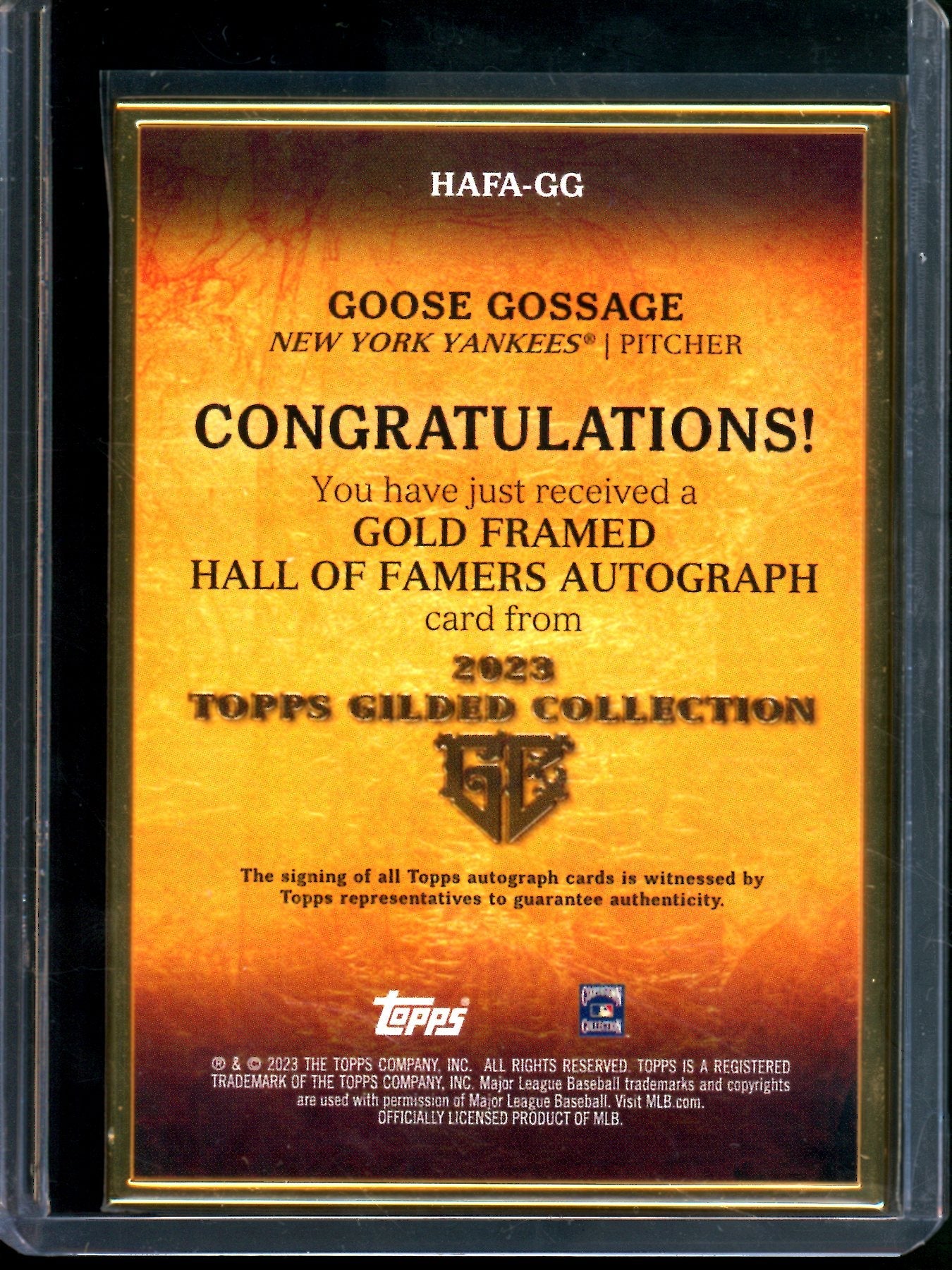2023 Topps Gilded Collection Goose Gossage Gold Frame Autograph /99 Yankees