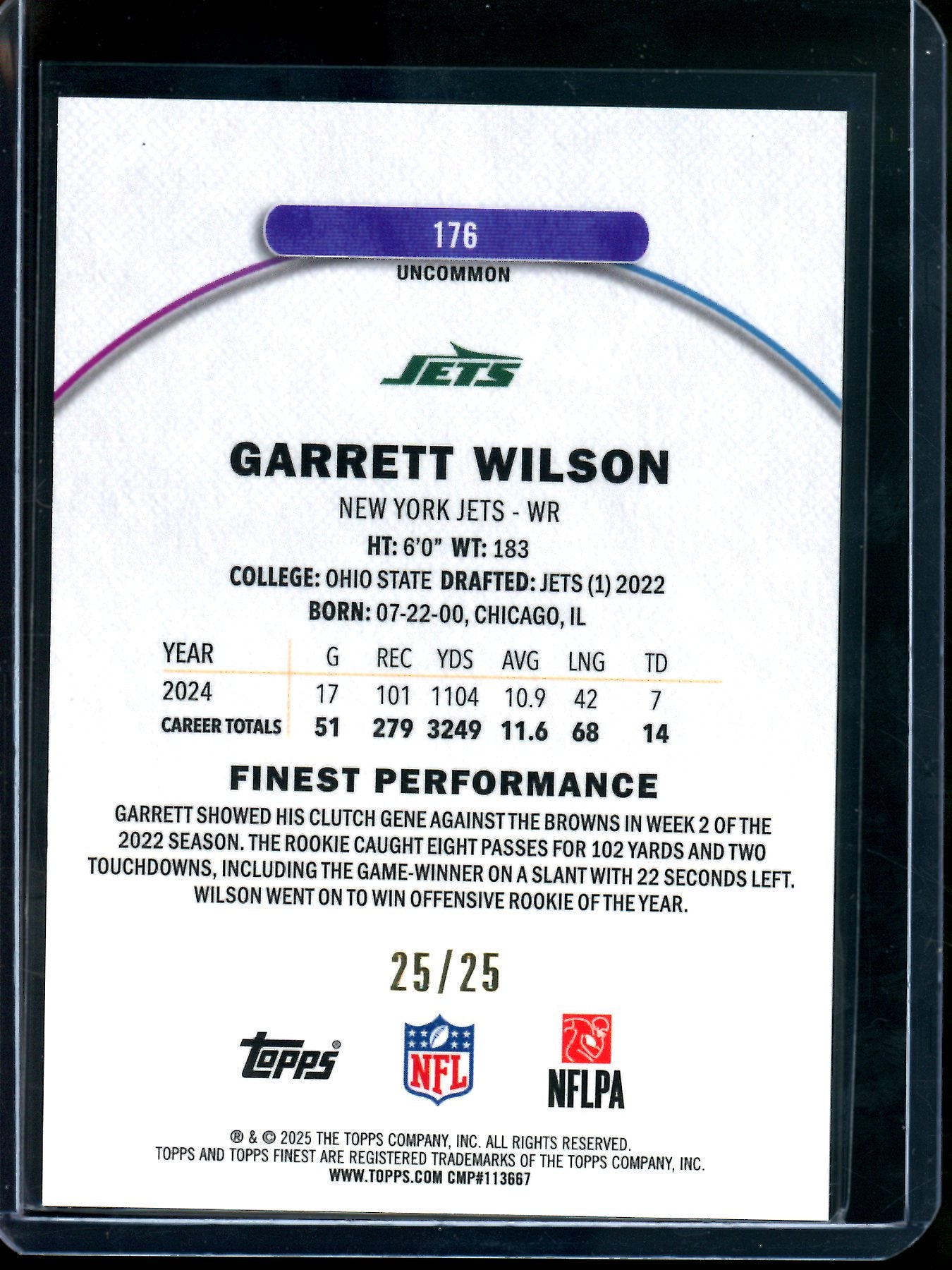 2025 Topps Finest Garrett Wilson Gold /25 Jets