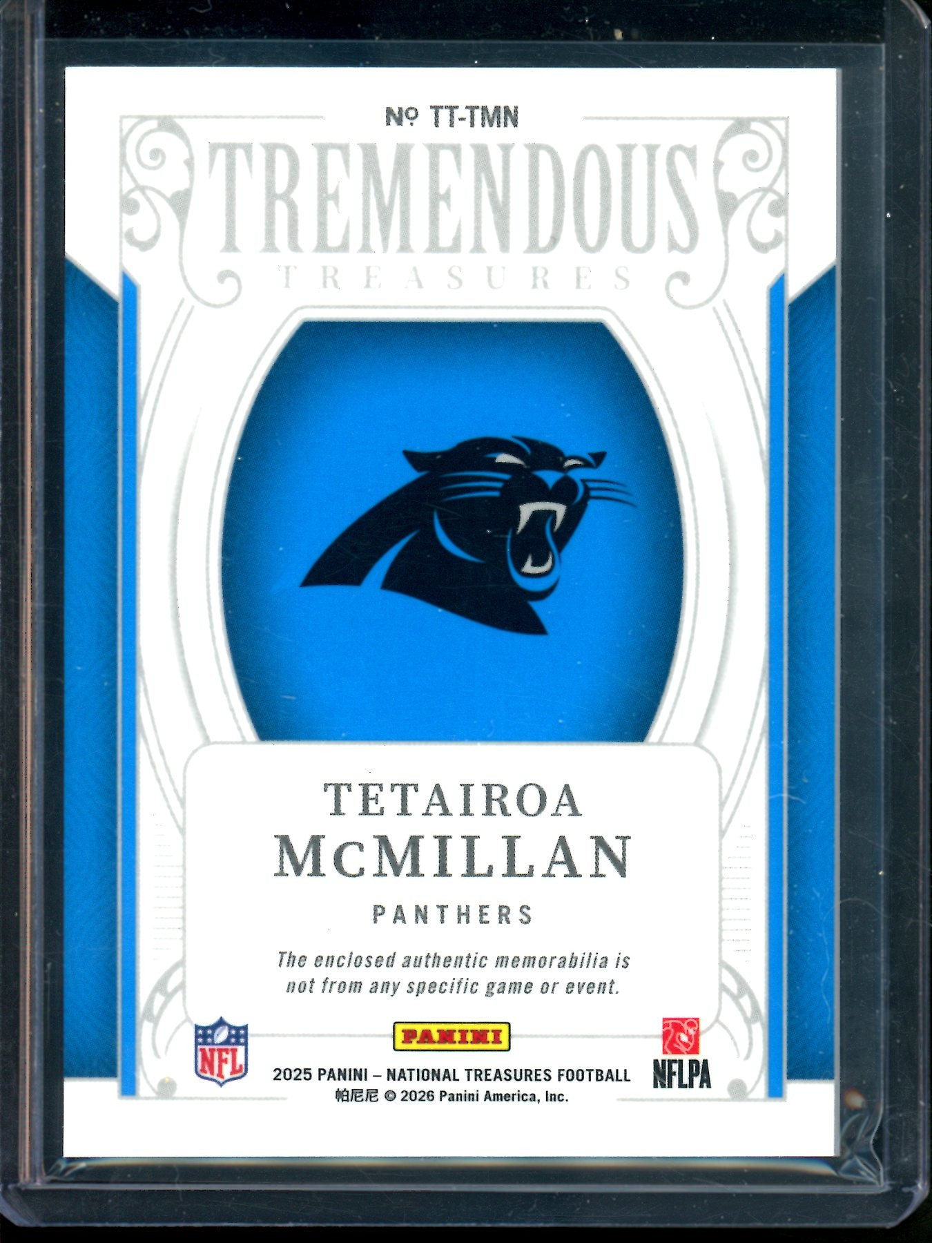 2025 Panini National Treasures Tetairoa McMillan Tremendous Treasures Rookie Relic /99 Panthers