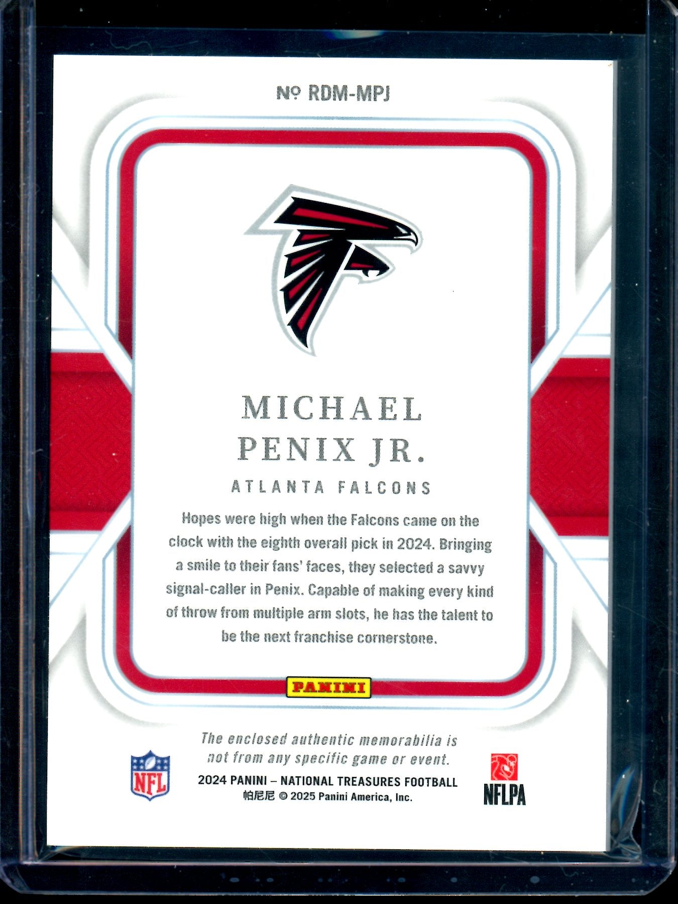 2024 Panini National Treasures Michael Penix Jr Rookie Dual Patch /99 Falcons