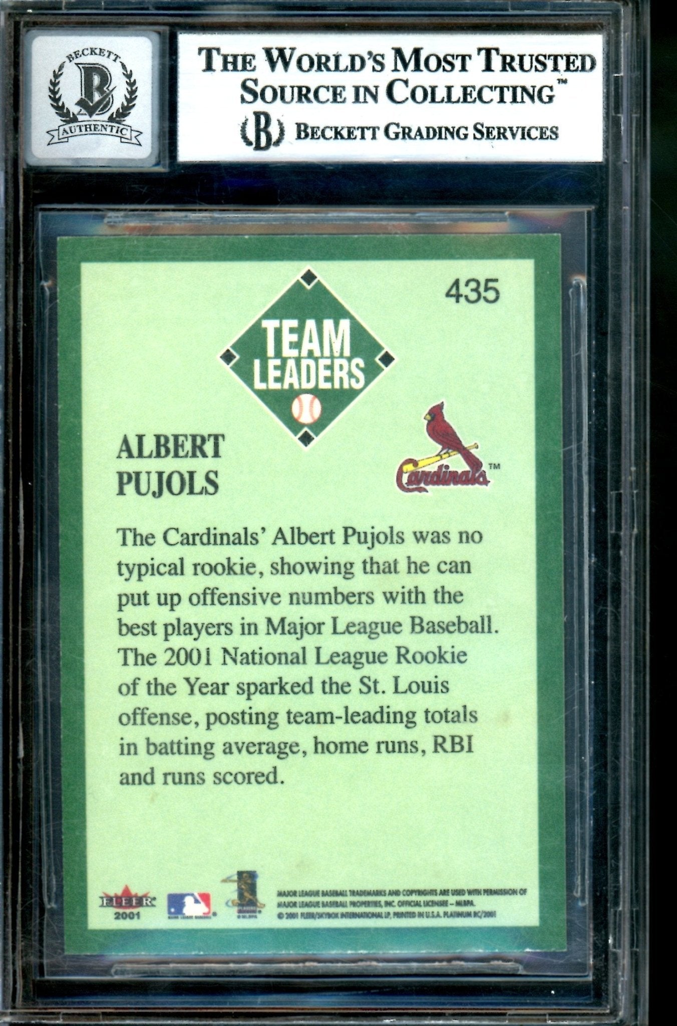 2001 Fleer Platinum Albert Pujols Rookie Autograph BGS Auto 10