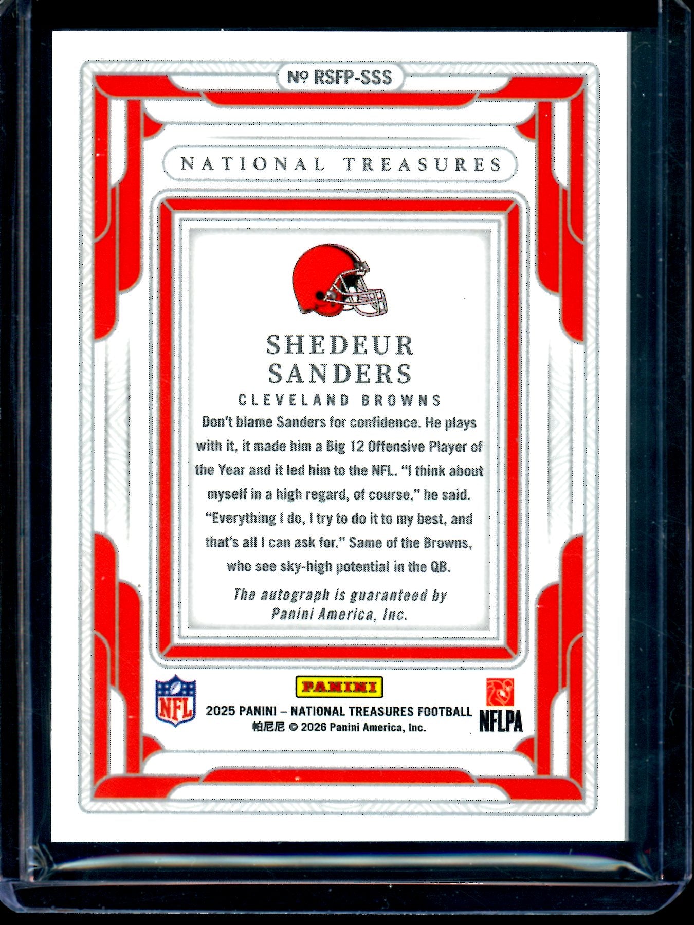 2025 Panini National Treasures Shedeur Sanders Rookie Autograph /99 Browns