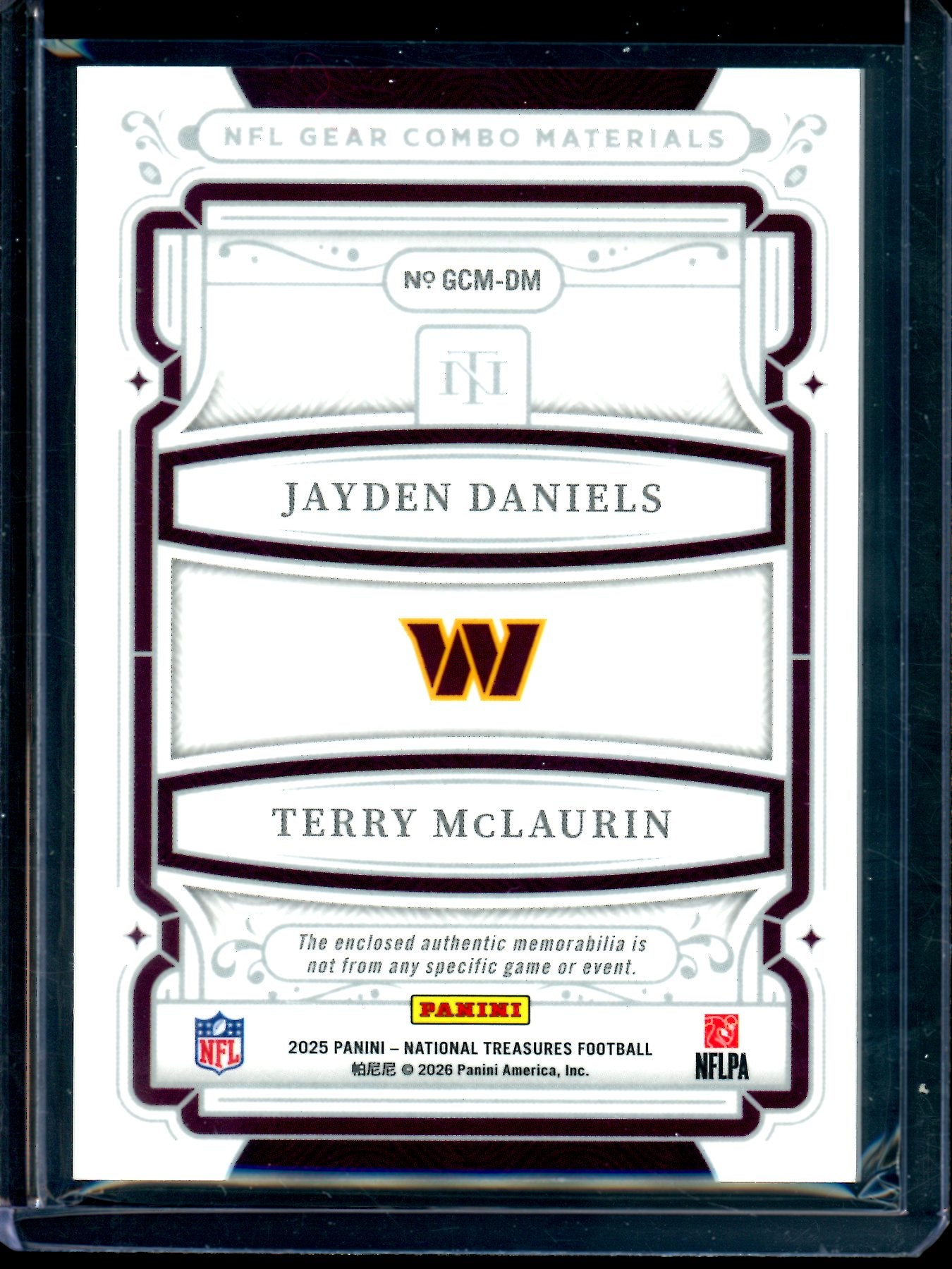 2025 Panini National Treasures Jayden Daniels / Terry McLaurin NFL Gear Materials Dual /99 Commanders