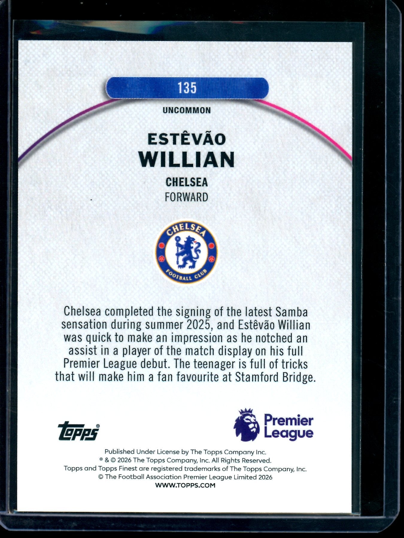 2026 Topps Finest Estevao Willian Rookie /40 Chelsea