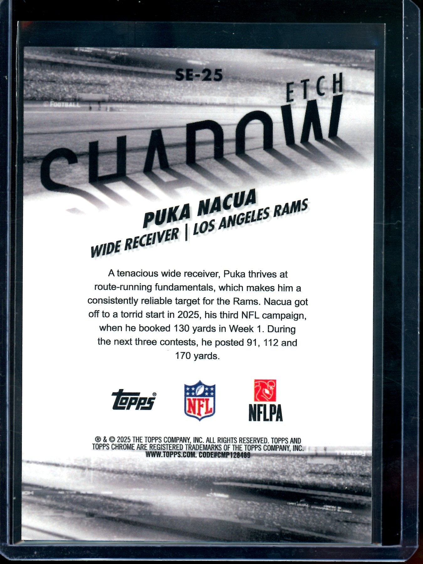 2025 Topps Chrome Puka Nacua Shadow Etch Gold SP /50 Rams