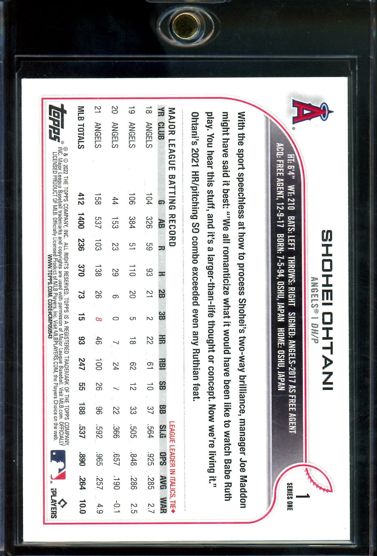 2022 Topps Flagship Shohei Ohtani Gold Foil Angels / Dodgers