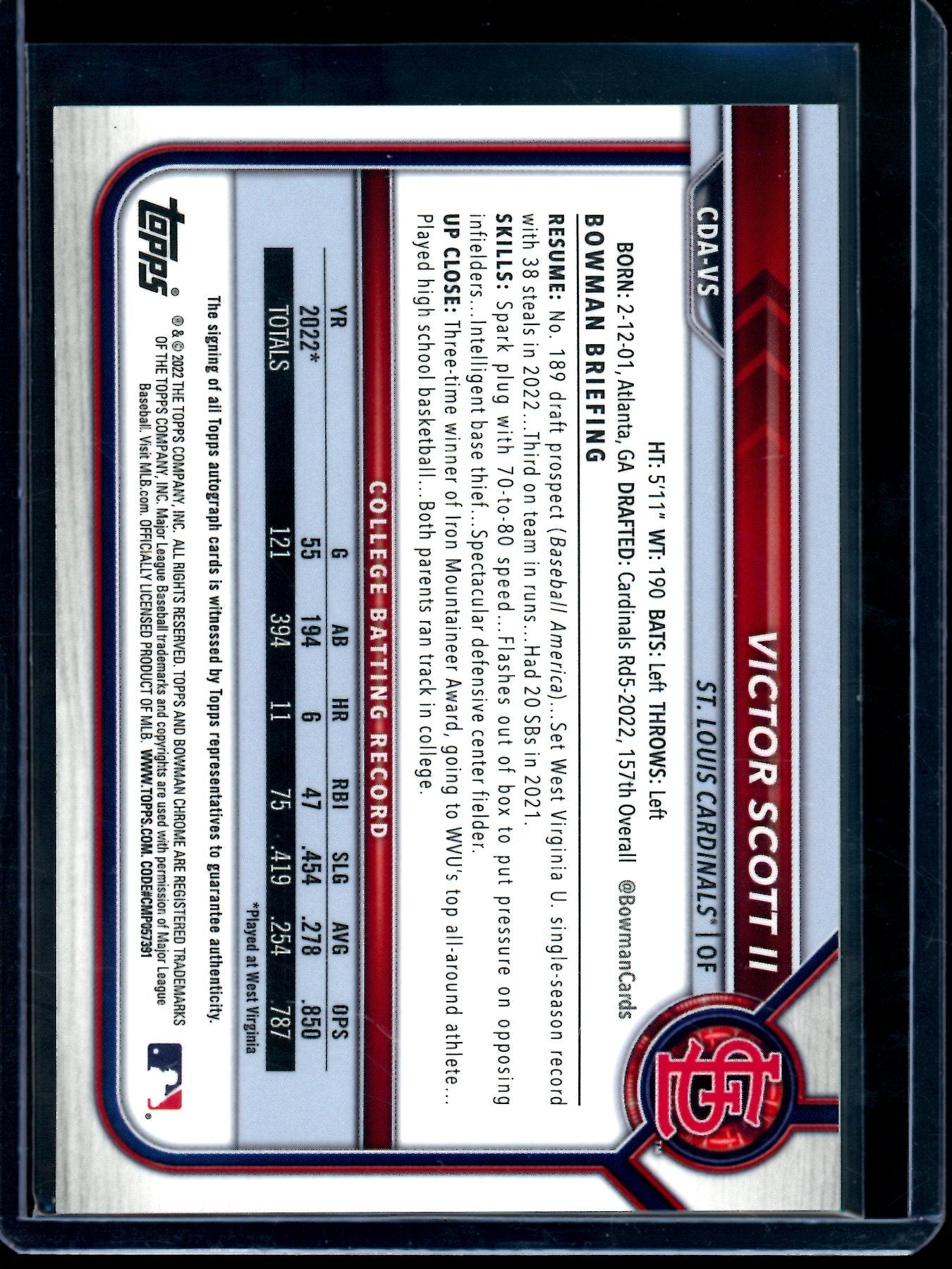 2022 Bowman Chrome Victor Scott II 1st Green Autograph /99 Cardinals