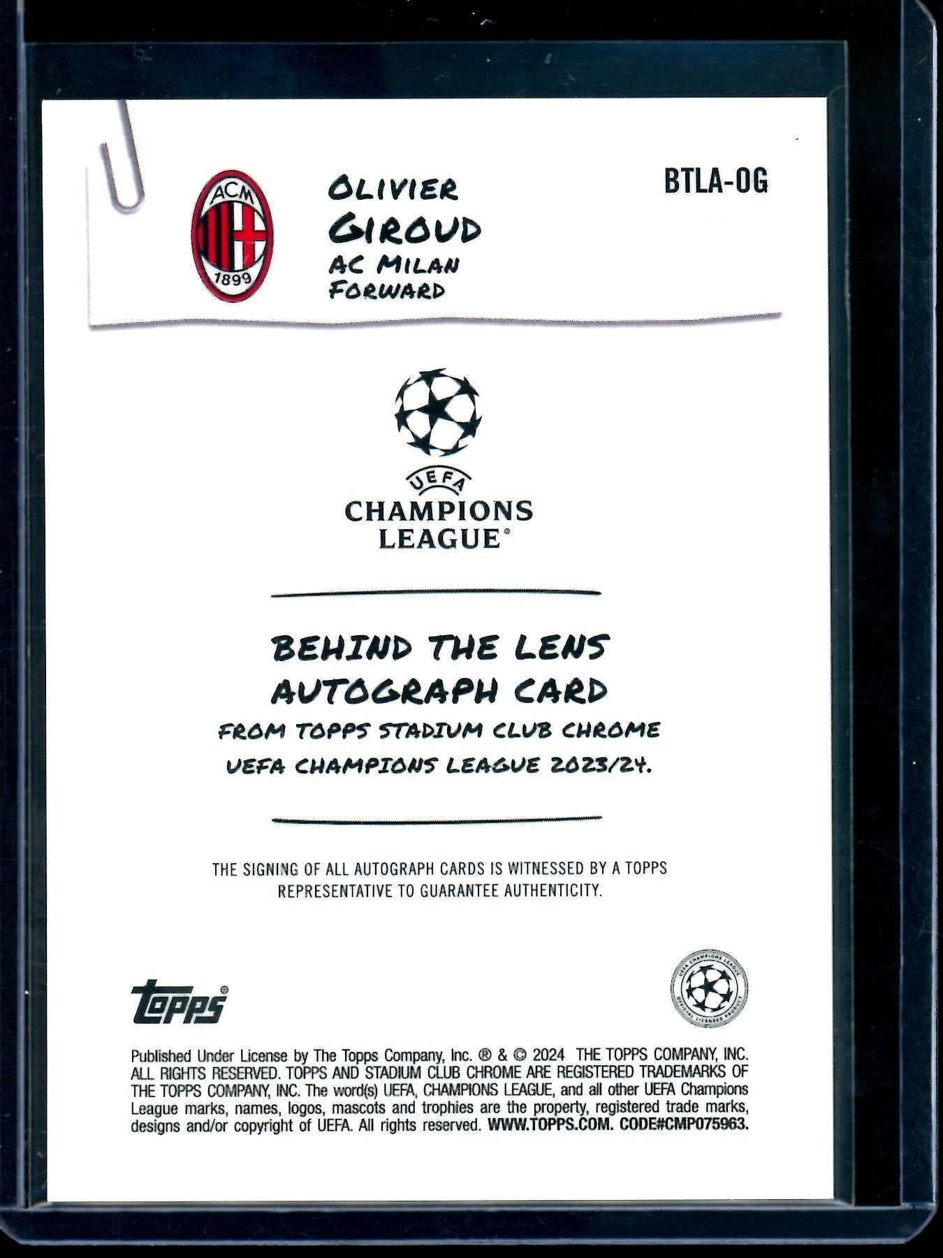 2024 Topps Stadium Club Chrome Olivier Giroud Refractor Autograph ACM