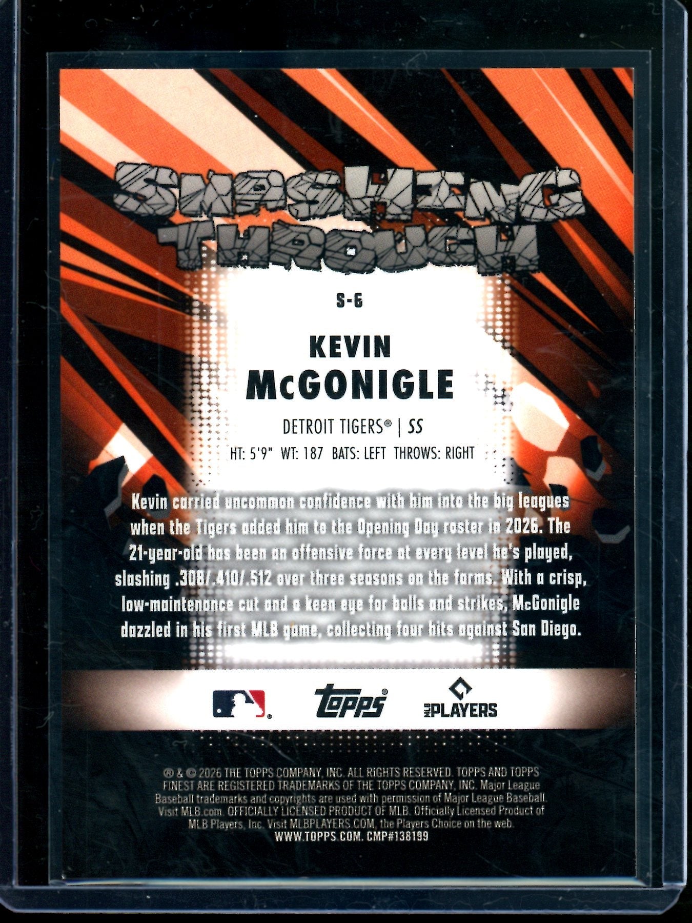2026 Topps Finest Kevin McGonigle Smashing Through SP Rookie Refractor #S-6 Tigers