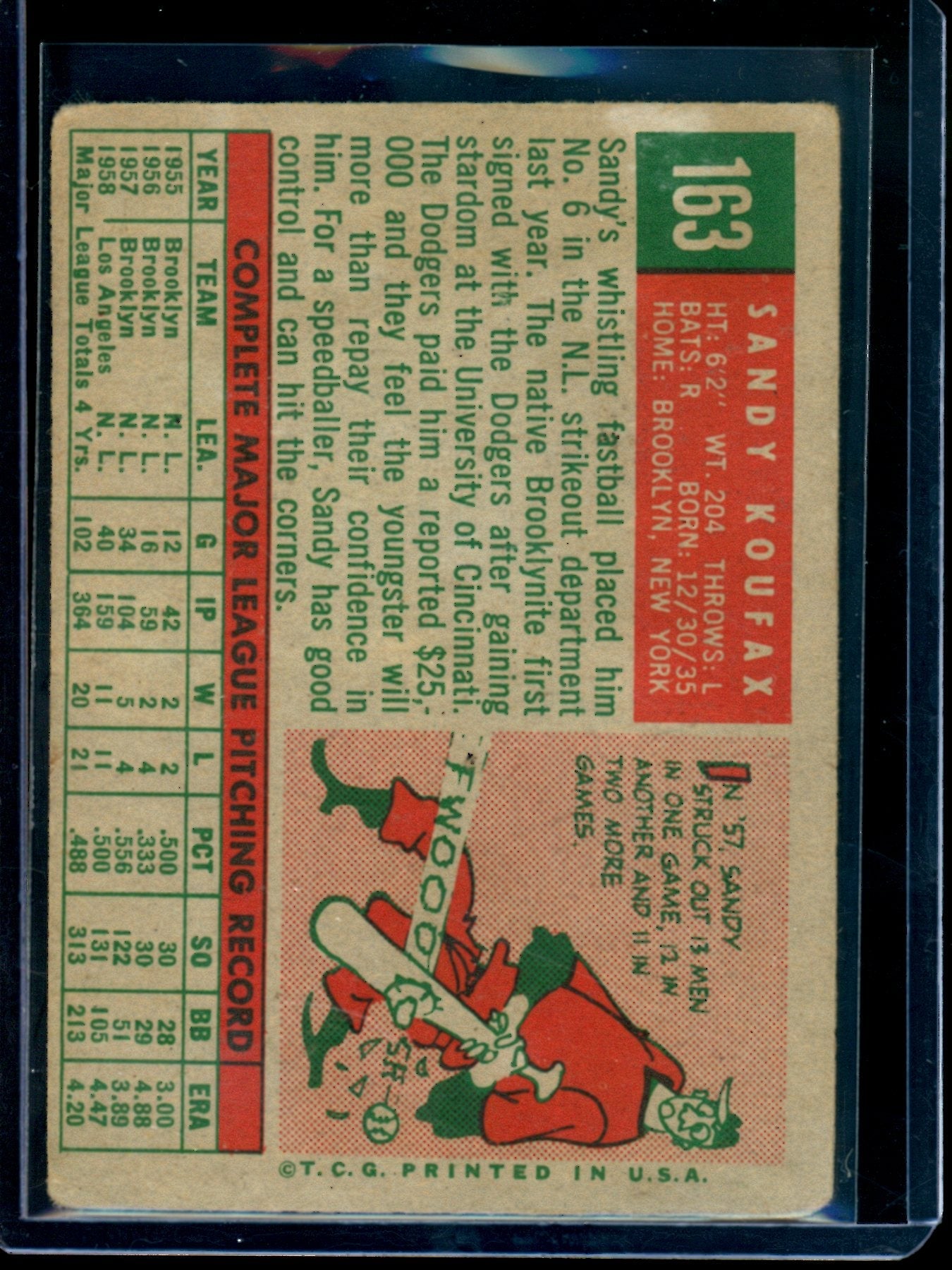 1959 Topps Sandy Koufax #163 Dodgers (B)