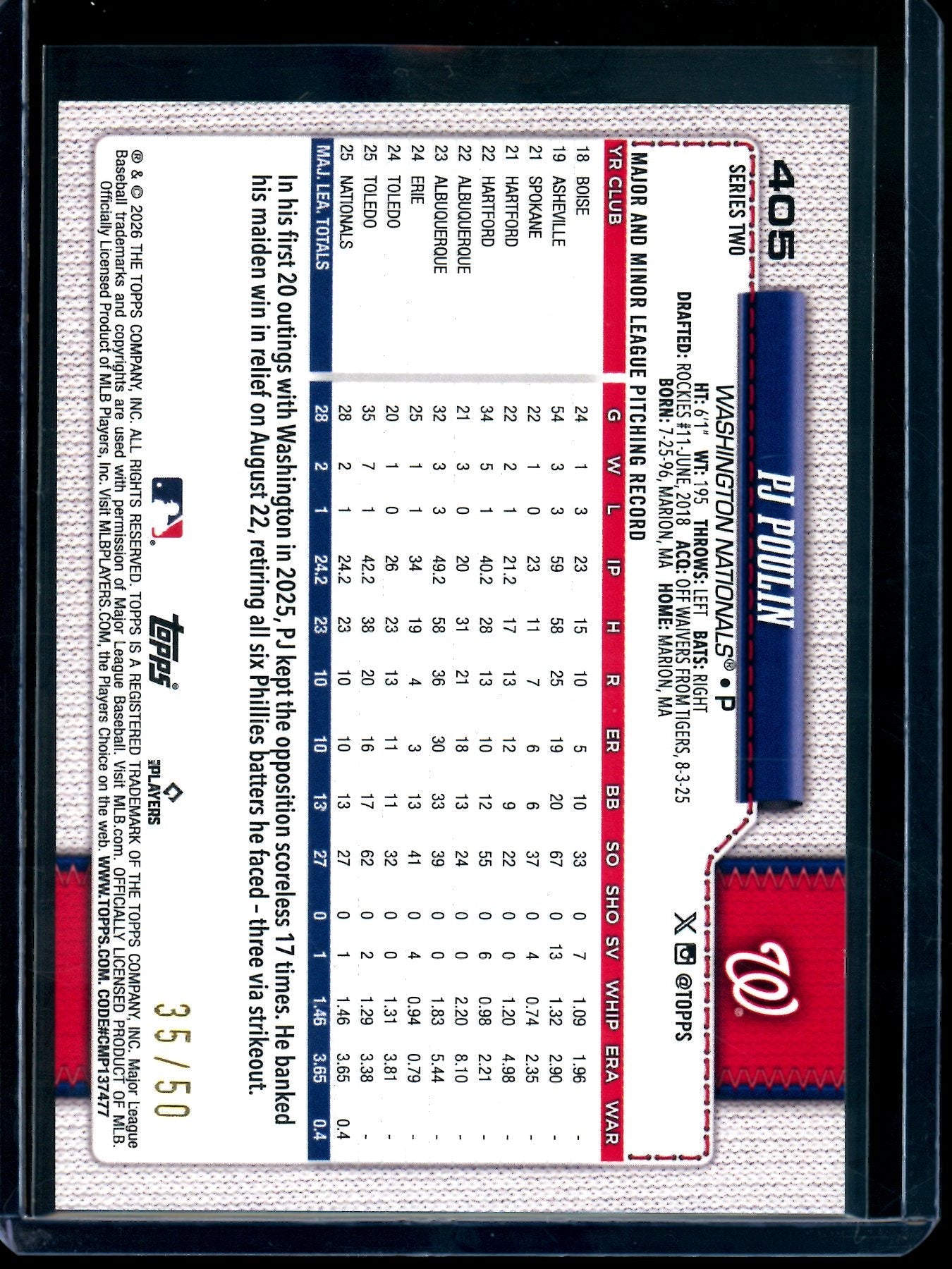 2025 Topps Flagship PJ Poulin Rookie Gold Foil /50 Nationals