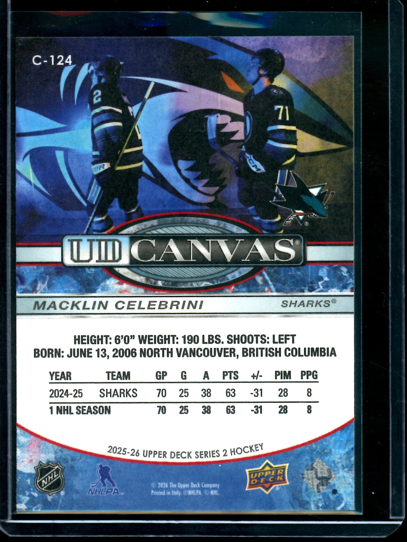 2026 Upper Deck Series 2 Macklin Celebrini Canvas Sharks