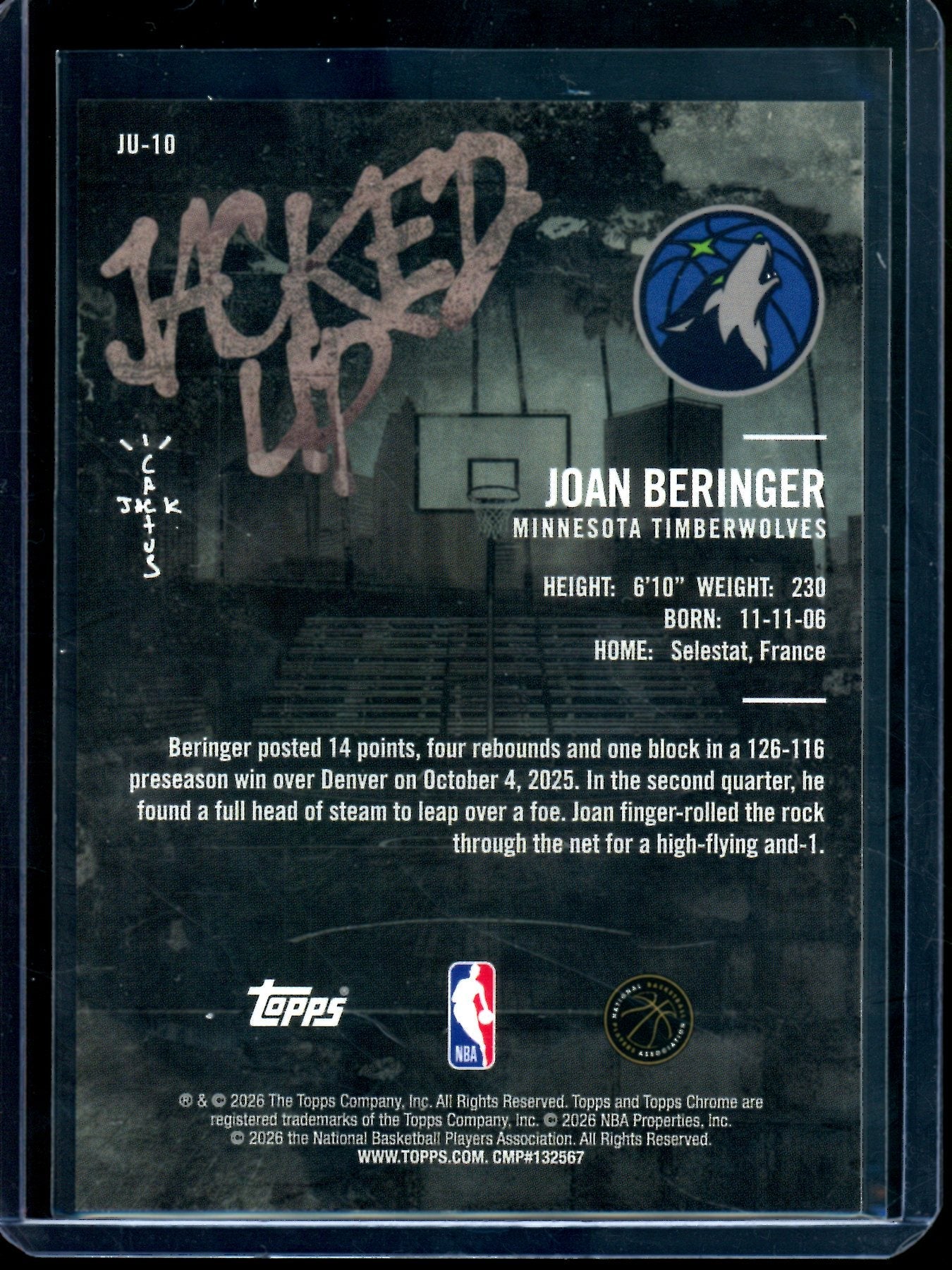 2026 Topps Cactus Jack Joan Beringer Orange Rookie /25 Timberwolves