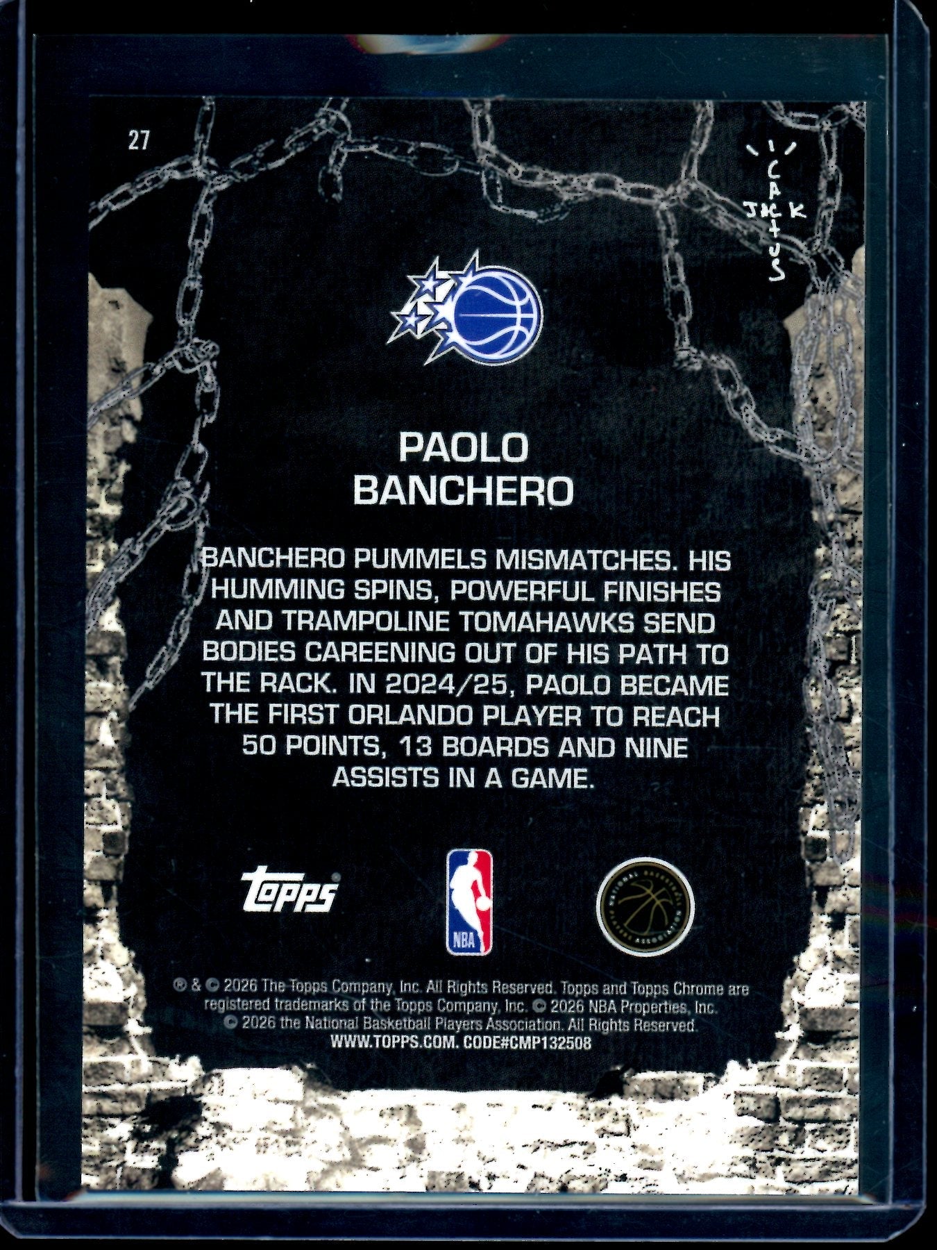 2026 Topps Cactus Jack Paolo Banchero Gold Refractor /50 Magic