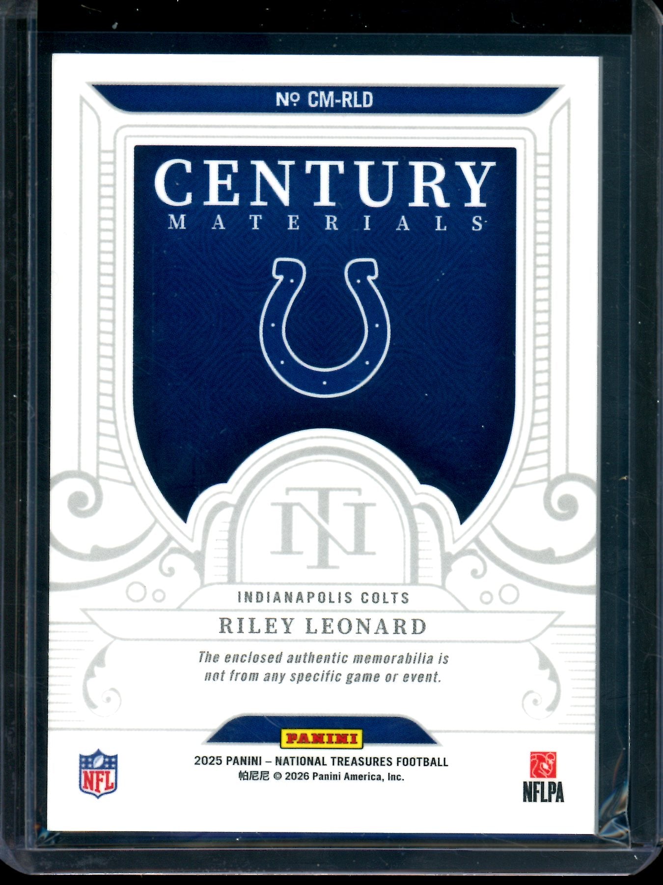 2025 Panini National Treasures Riley Leonard Century Rookie Patch /49 Colts